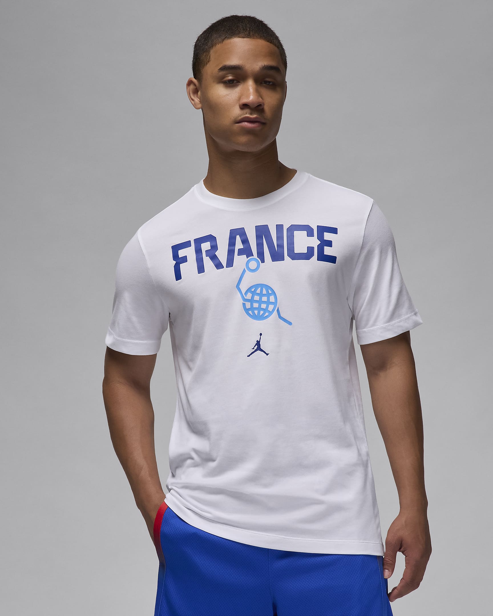 France Men's Nike Basketball T-Shirt - White/White/University Blue/Old Royal