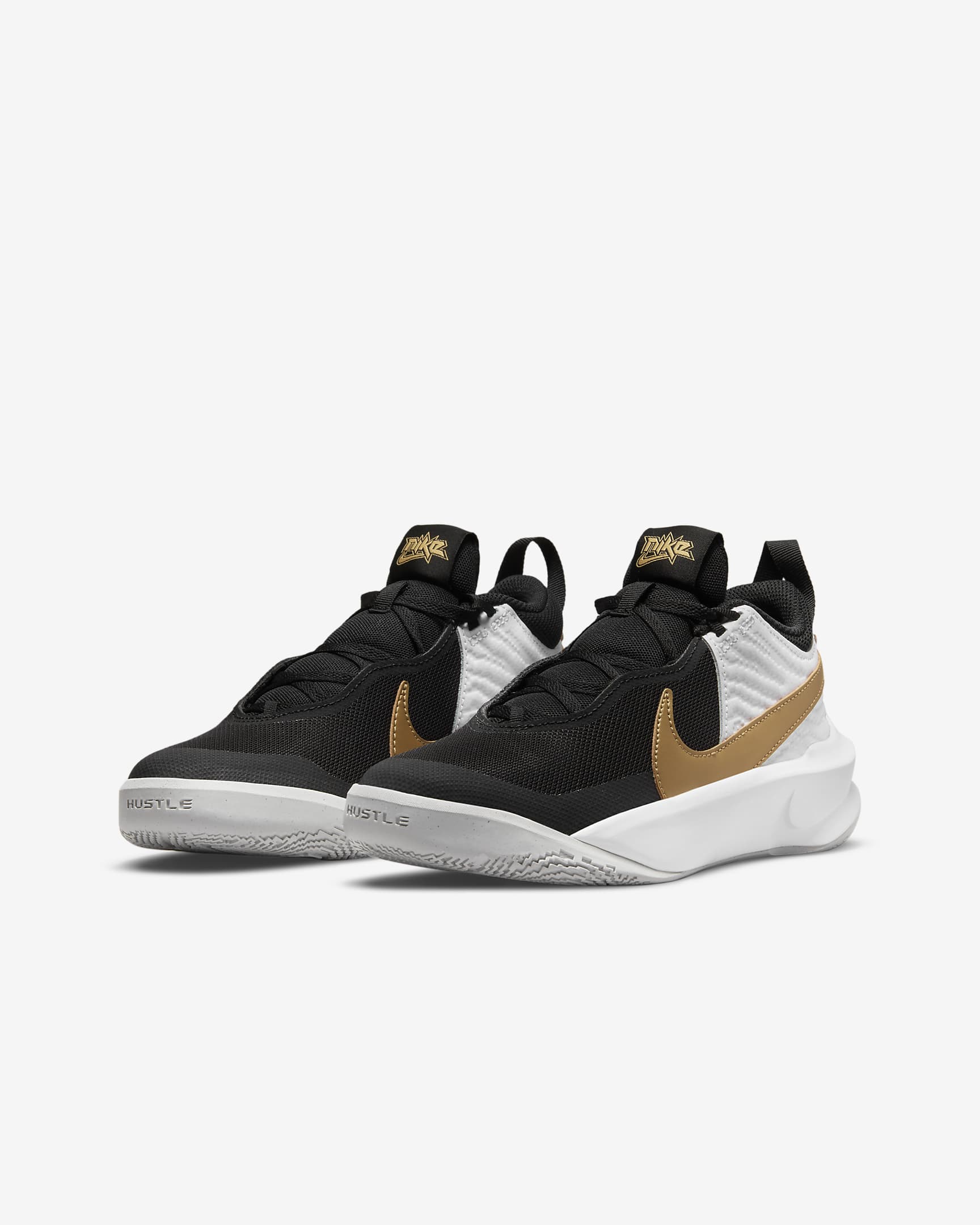 Nike Team Hustle D 10 Older Kids' Basketball Shoes - Black/White/Photon Dust/Metallic Gold