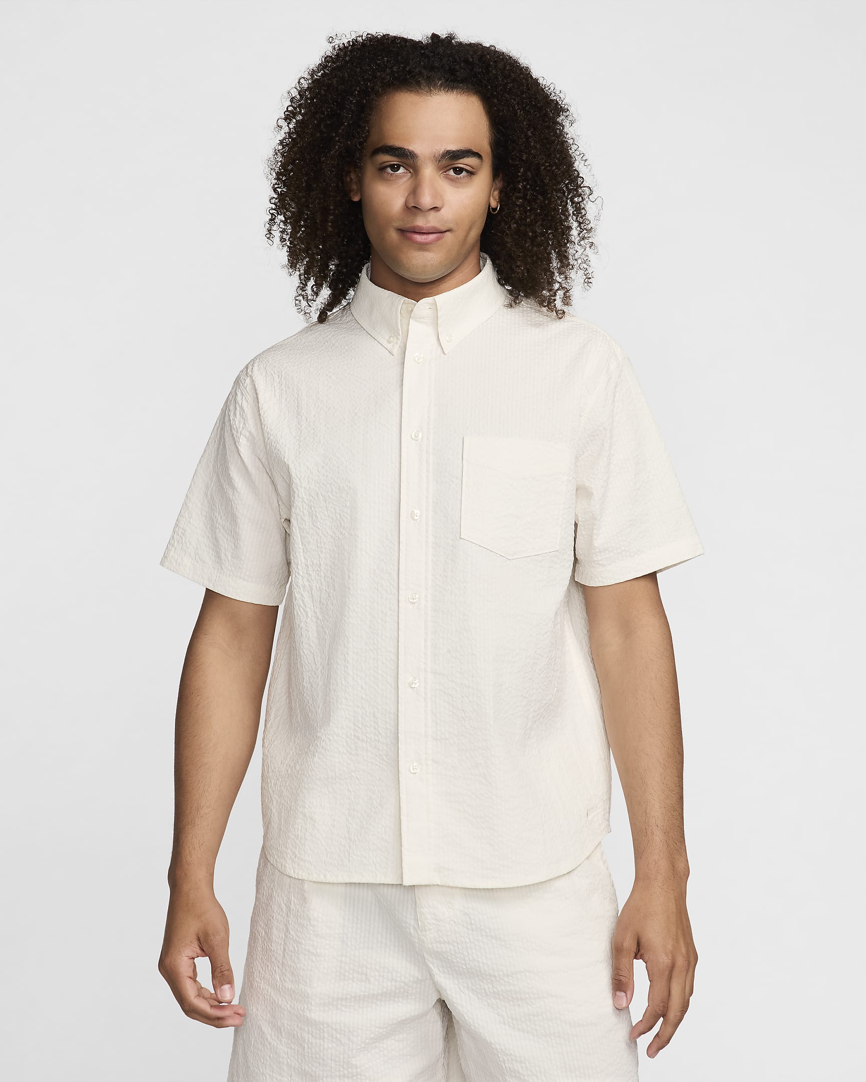 Nike Life Men's Short-Sleeve Seersucker Button-Down Shirt - Phantom/Phantom