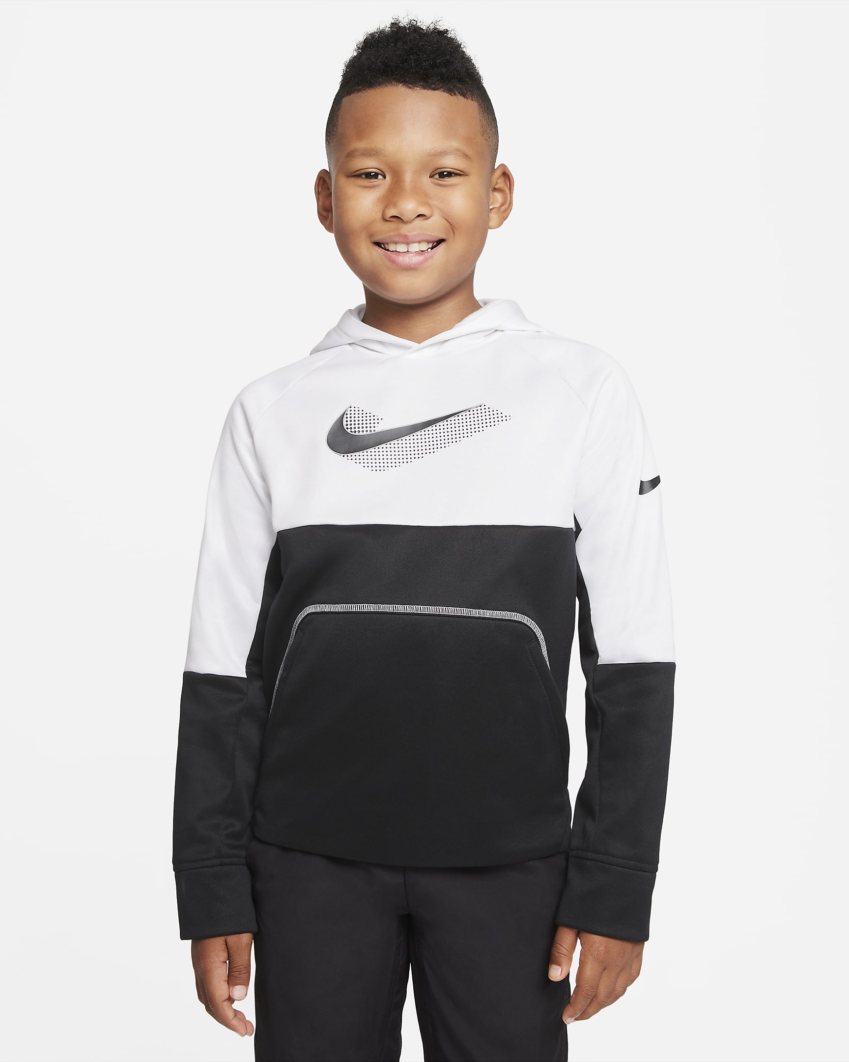 Sudadera con gorro de entrenamiento sin cierre con gráfico para niños talla grande Nike Therma-FIT - Negro/Blanco/Gris humo claro/Negro