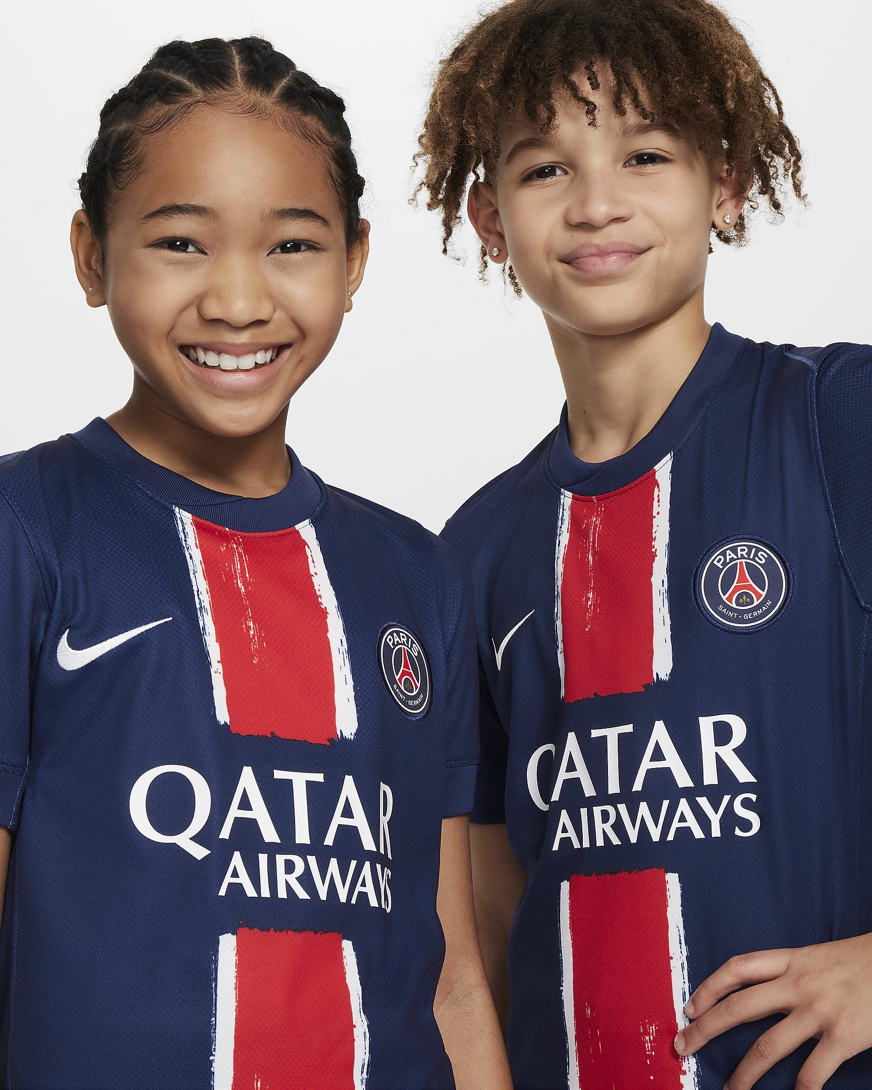 Camisola de futebol de réplica Nike Dri-FIT do equipamento principal Stadium Paris Saint-Germain 2024/25 Júnior - Midnight Navy/Midnight Navy/Branco