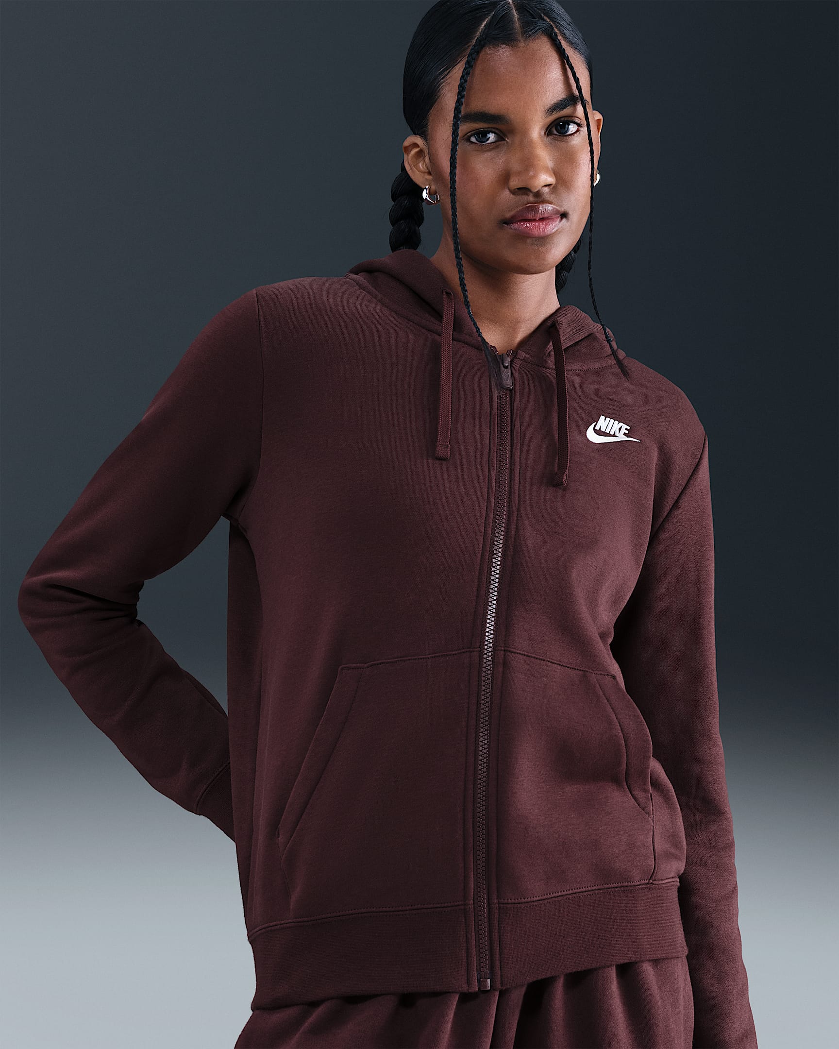 Nike Sportswear Club Fleece Women's Full-Zip Hoodie - Burgundy Crush/White