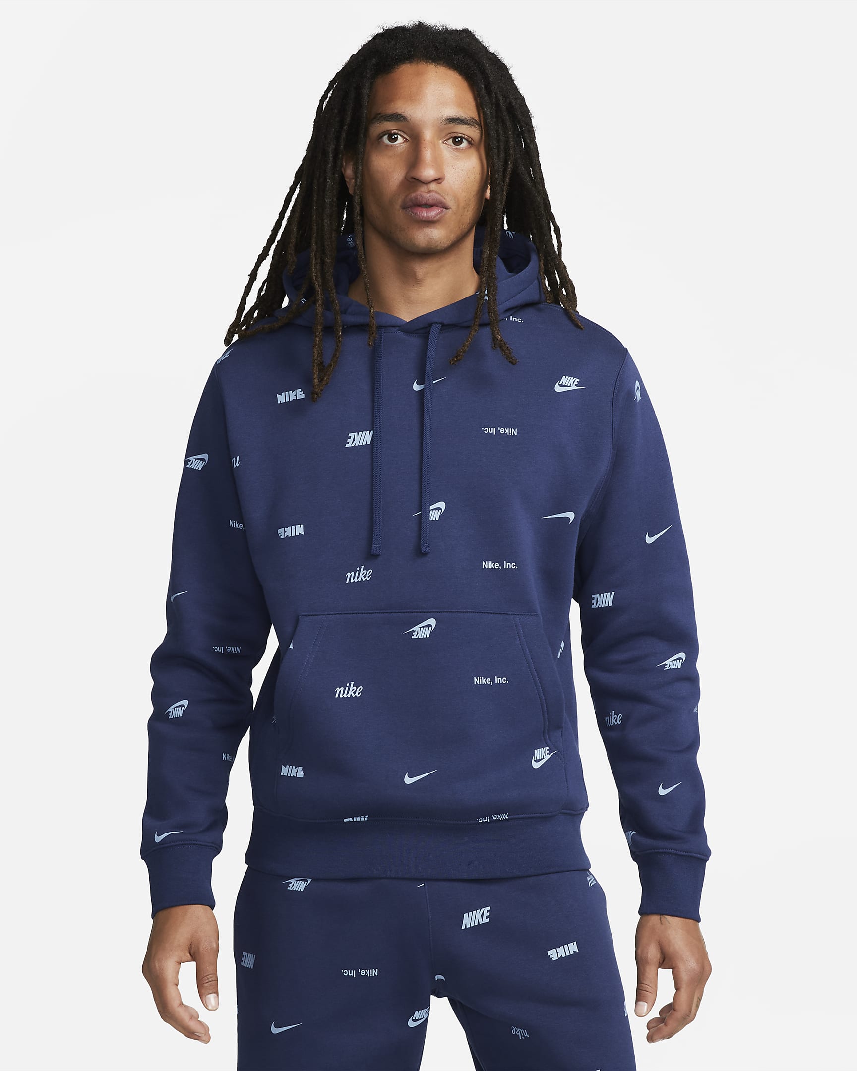 Nike Club Fleece Men's Allover Print Pullover Hoodie - Midnight Navy/Ashen Slate