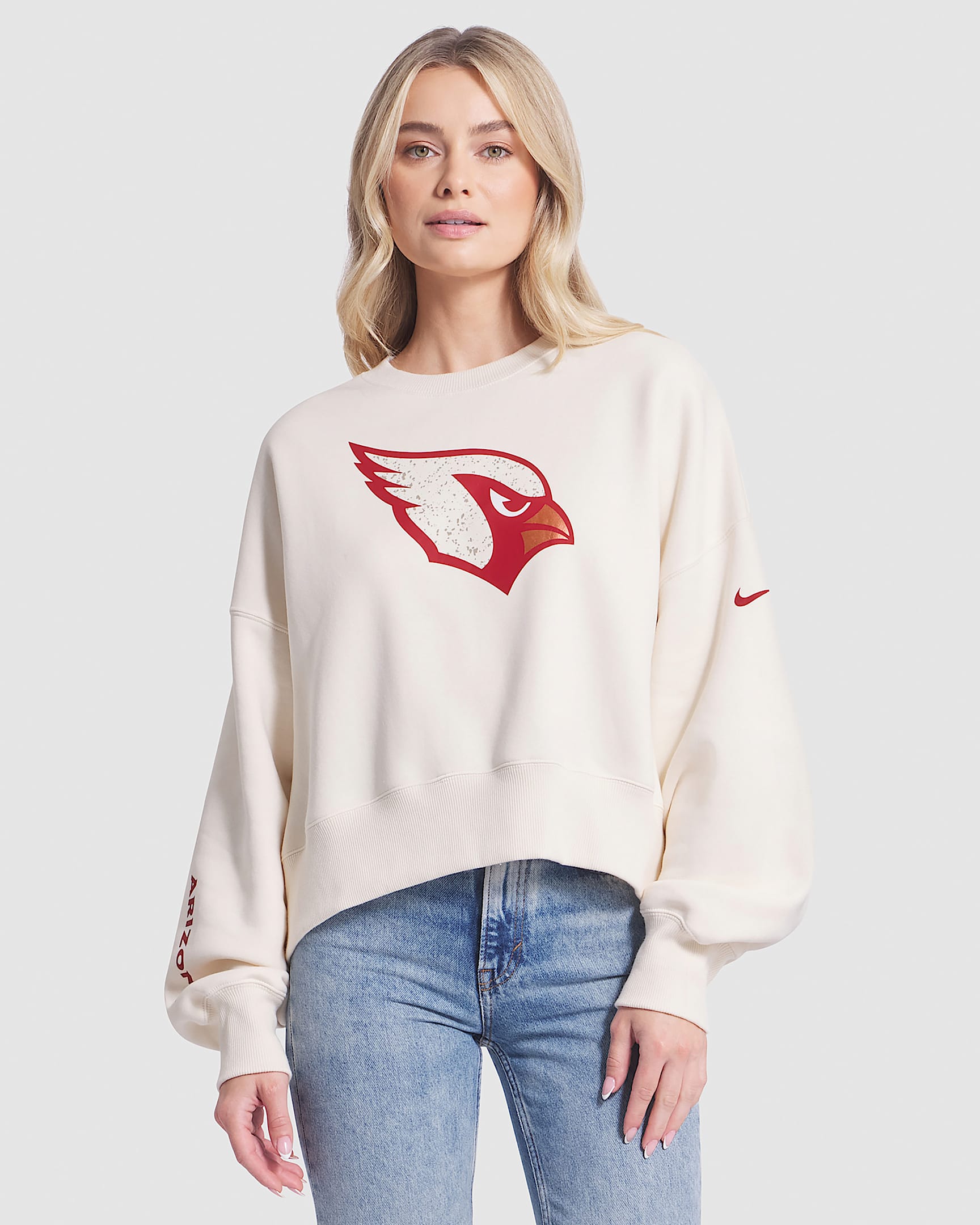 Sudadera de cuello redondo sin cierre Nike de la NFL para mujer Arizona Cardinals Rivalries Collection Oversized - Natural