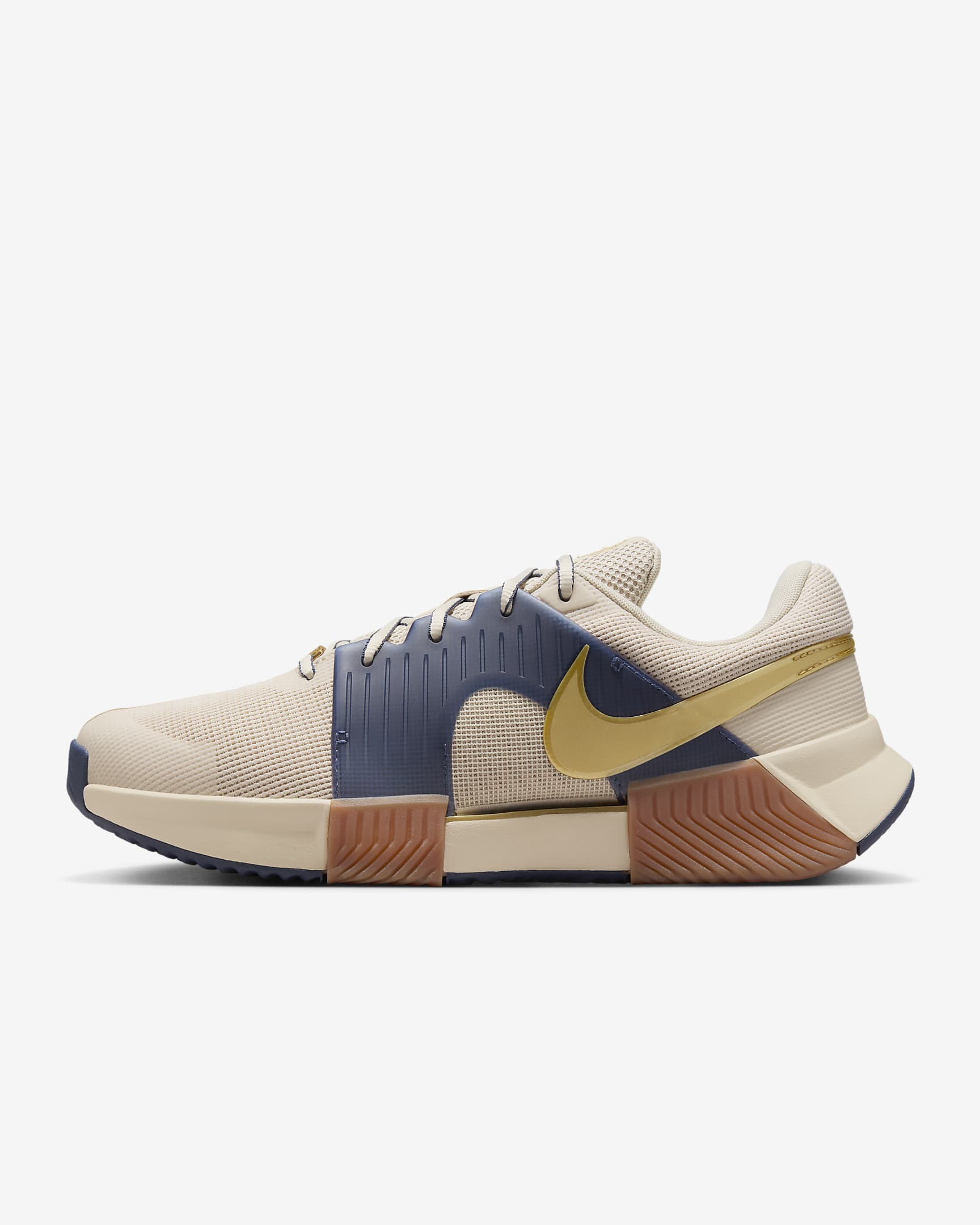 Chaussure de tennis pour terre battue Nike GP Challenge 1 Premium pour homme - Sanddrift/Thunder Blue/Gum Medium Brown/Metallic Gold