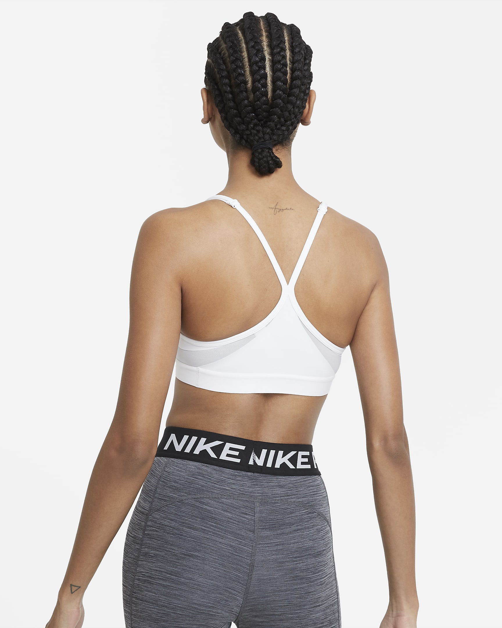 Bra deportivo de baja sujeción acolchado con cuello en V para mujer Nike Indy - Blanco/Gris niebla/Gris partícula