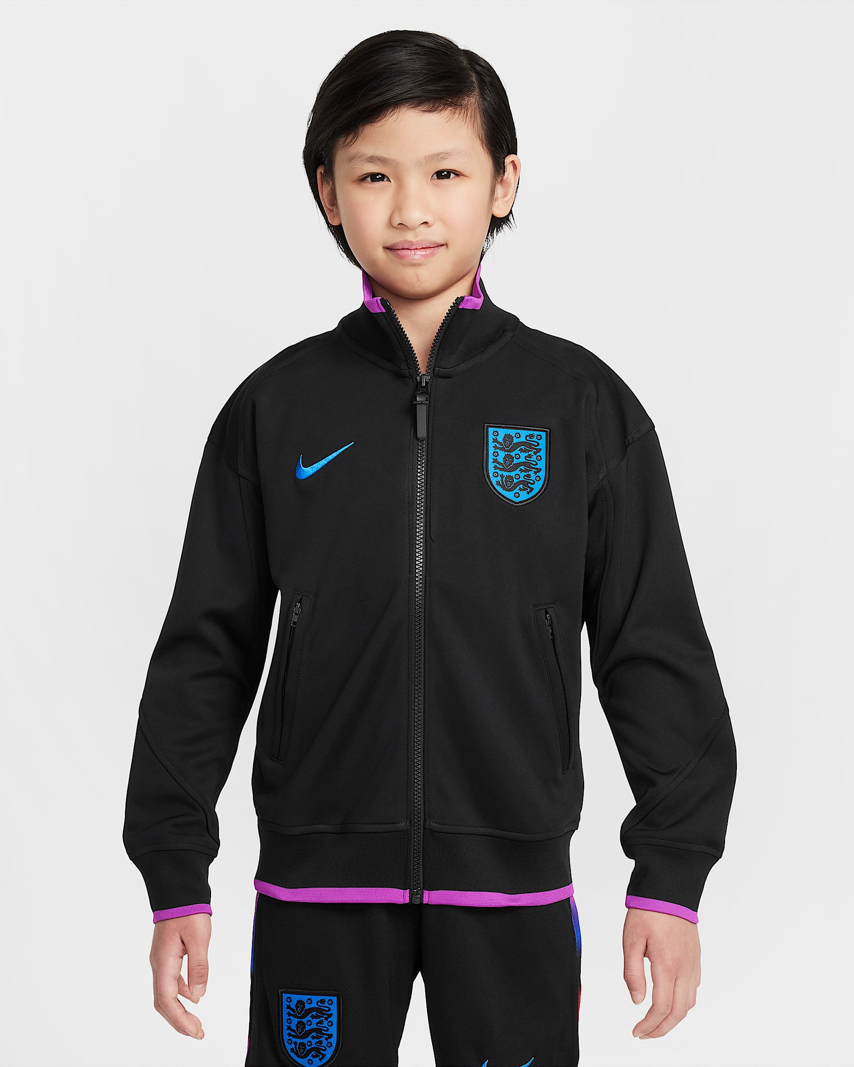Fotbollsjacka England Academy Pro (bortaställ) Nike Dri-FIT Anthem för ungdom - Svart/Light Photo Blue