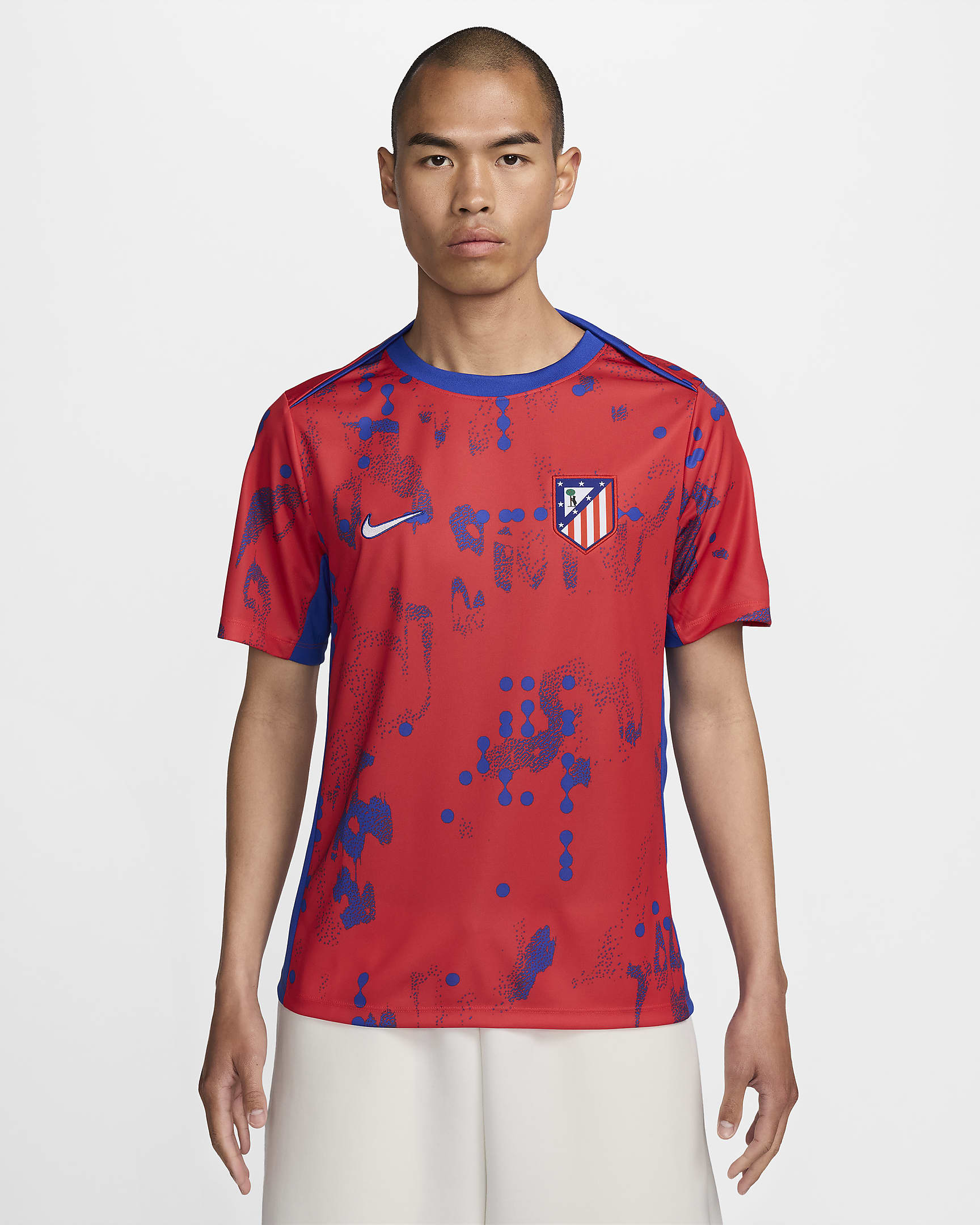 Atlético Madrid Academy Pro Nike Dri-FIT warming-upvoetbaltop met korte mouwen voor heren - Light Crimson/Hyper Royal/Wit