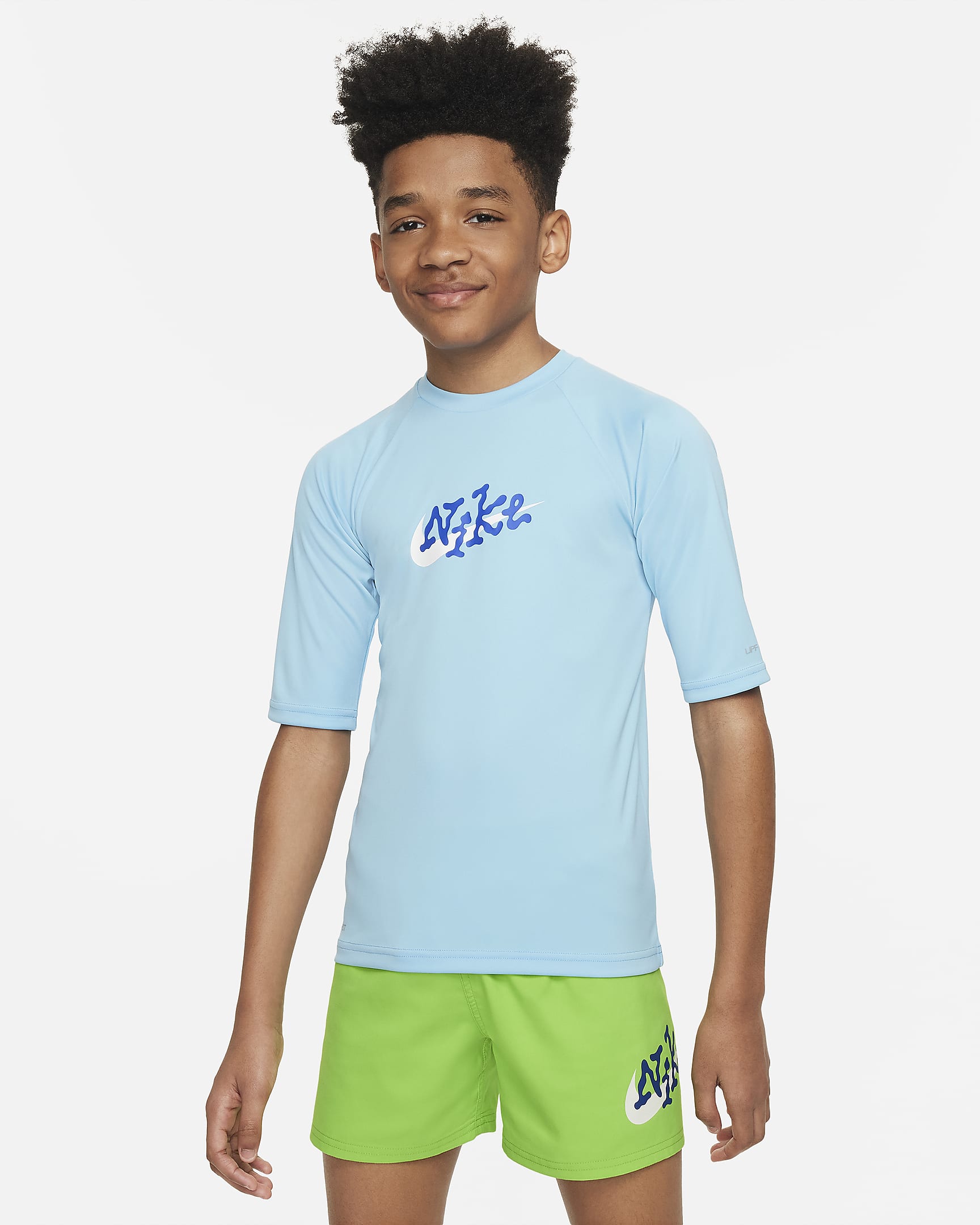 Camiseta Hydroguard de manga corta para niño talla grande Nike Swim Scribble - Azul acuario