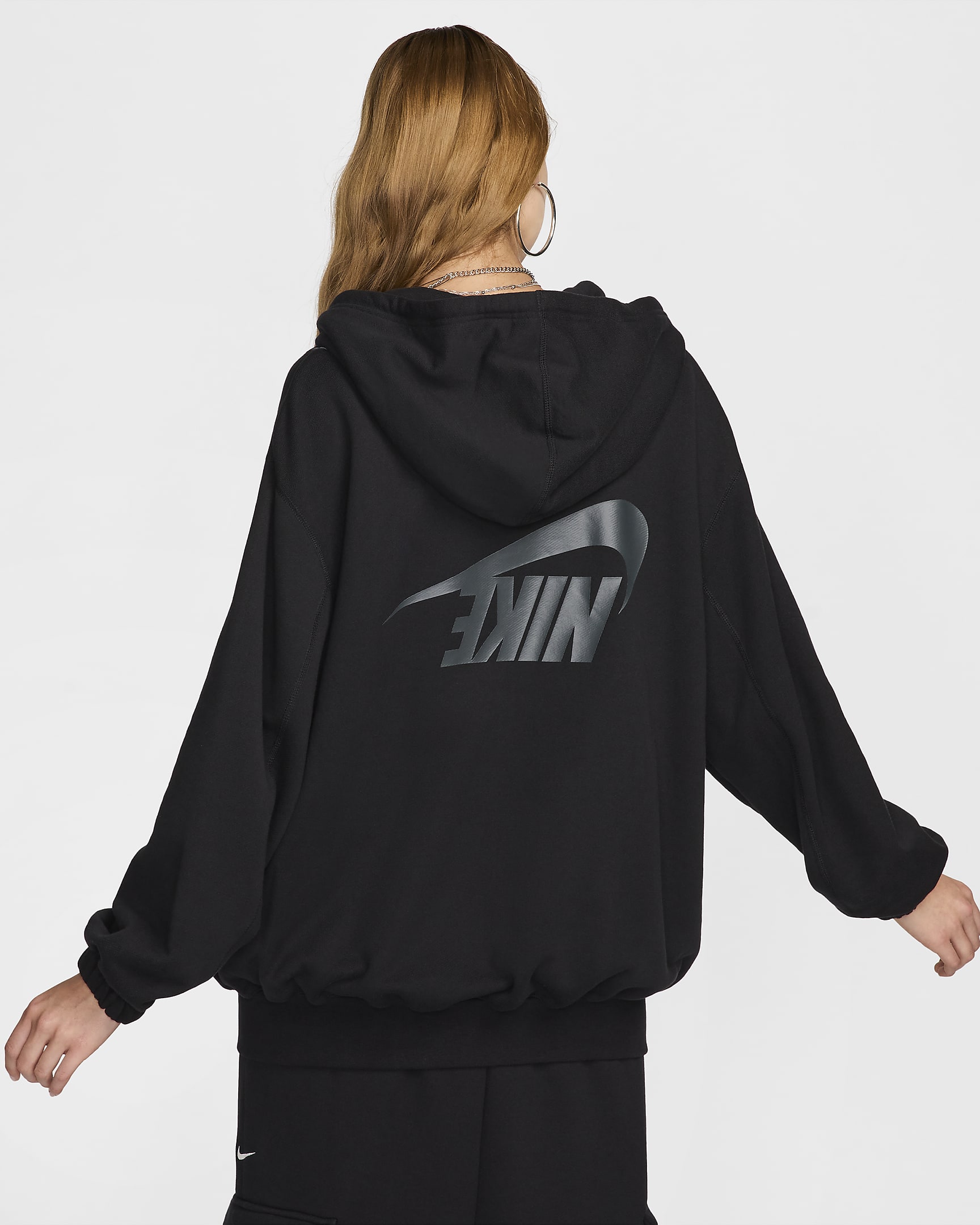 เสื้อมีฮู้ดซิปยาวผ้าเฟรนช์เทรีขนาดโอเวอร์ไซส์ผู้หญิง Nike Sportswear - ดำ/Anthracite