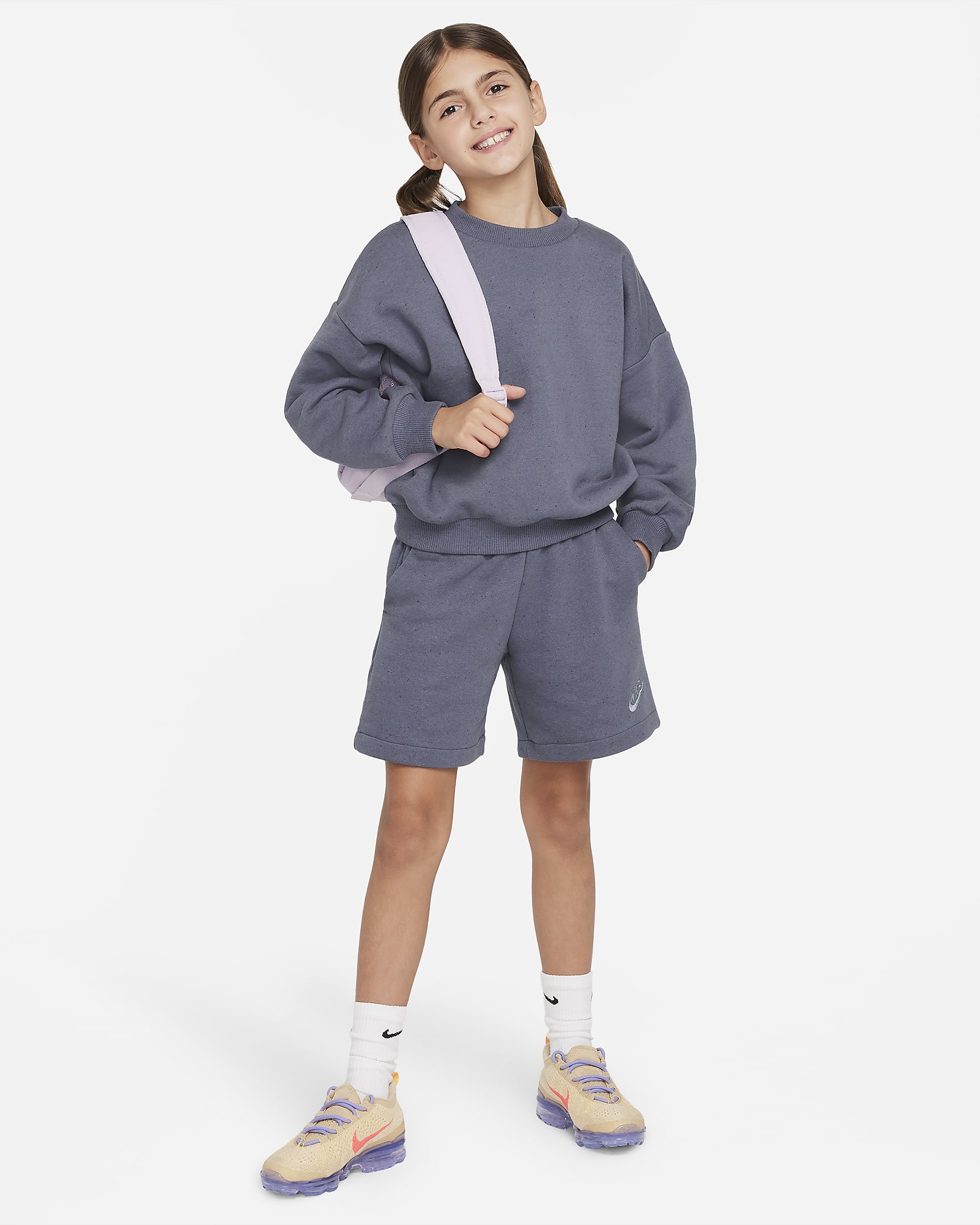 Sudadera oversized para niños talla grande Nike Sportswear Icon Fleece - Carbón claro/Vela/Pizarra cenizo