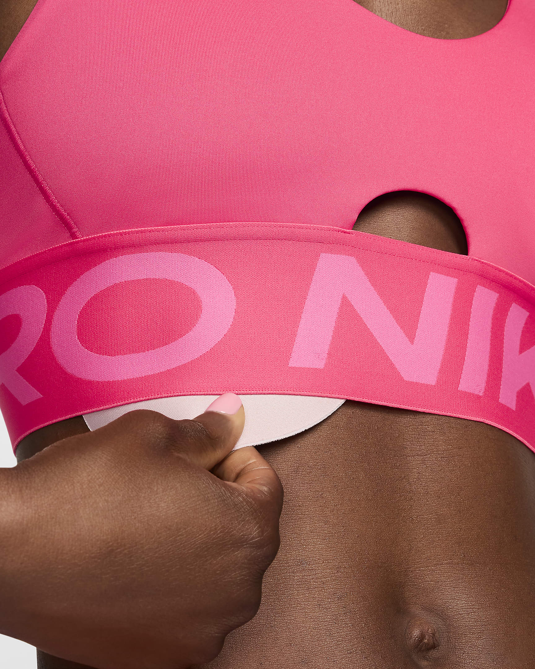 Dámská sportovní podprsenka Nike Pro Indy Plunge s vycpávkami a střední oporou - Aster Pink/Pinksicle/Bílá