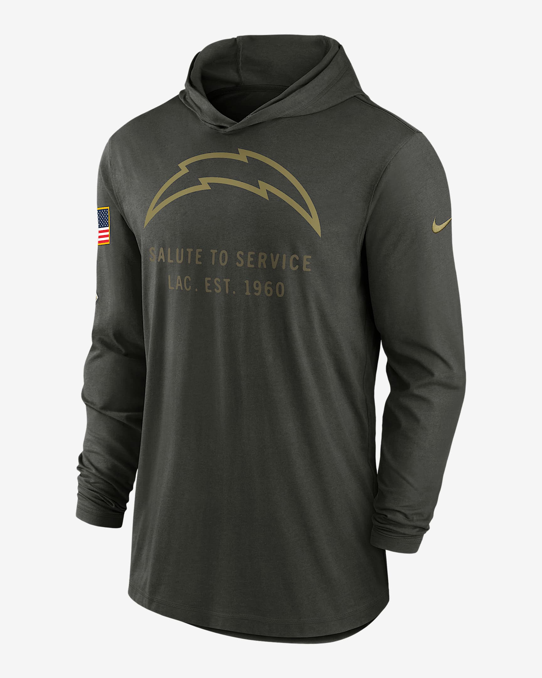 Los Angeles Chargers Salute to Service Sideline Men’s Nike Dri-FIT NFL Long-Sleeve Hooded Top - Sequoia