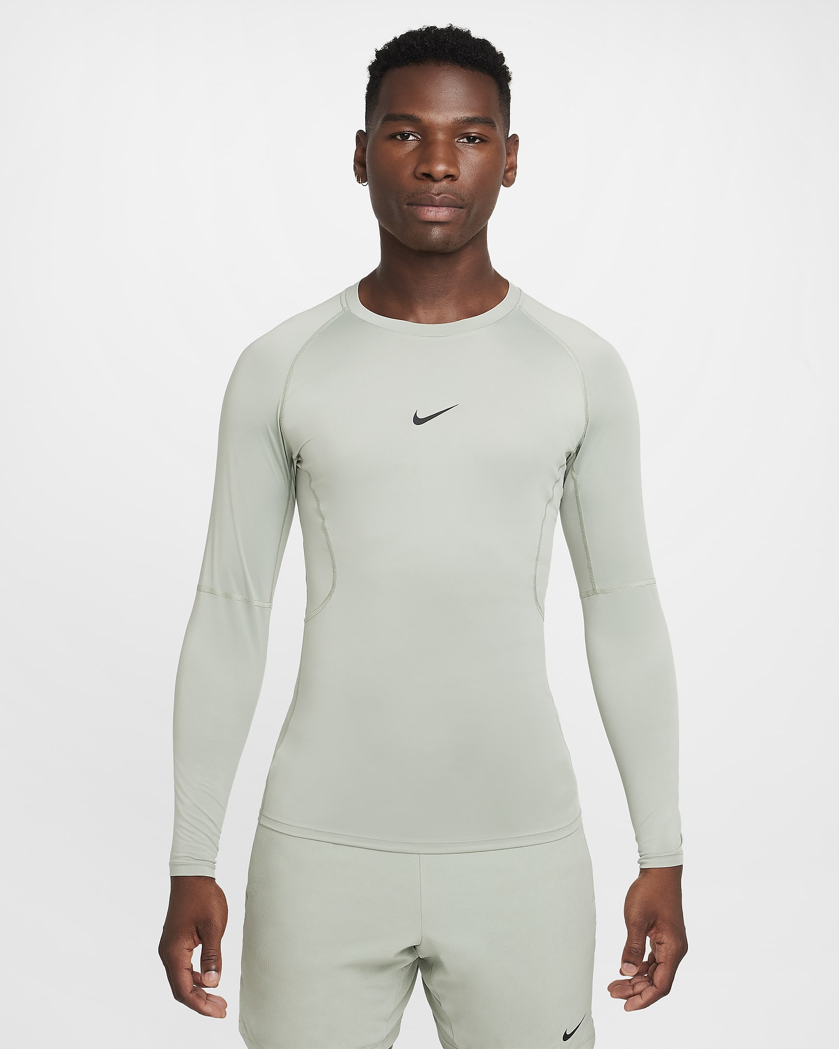 Męska przylegająca koszulka z długim rękawem do fitnessu Dri-FIT Nike Pro - Jade Horizon/Czerń