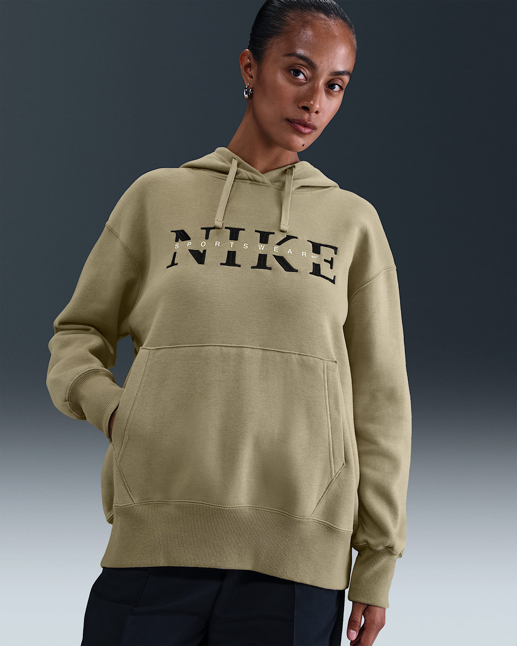 Sudadera con gorro sin cierre oversized para mujer Nike Sportswear Phoenix Fleece - Oliva neutro