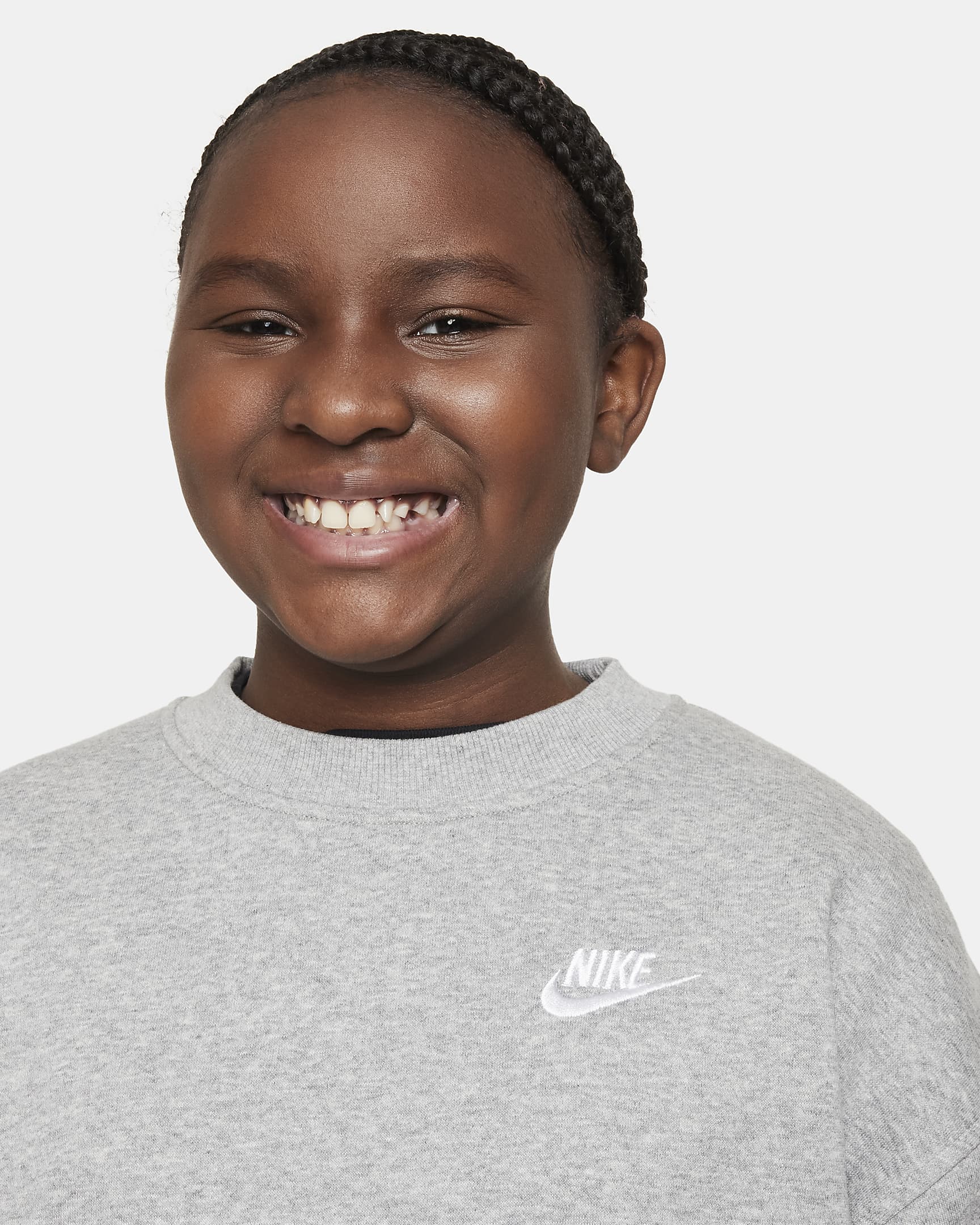 Nike Sportswear Club Fleece Big Kids' (Girls') Oversized Sweatshirt (Extended Size) - Dark Grey Heather/White