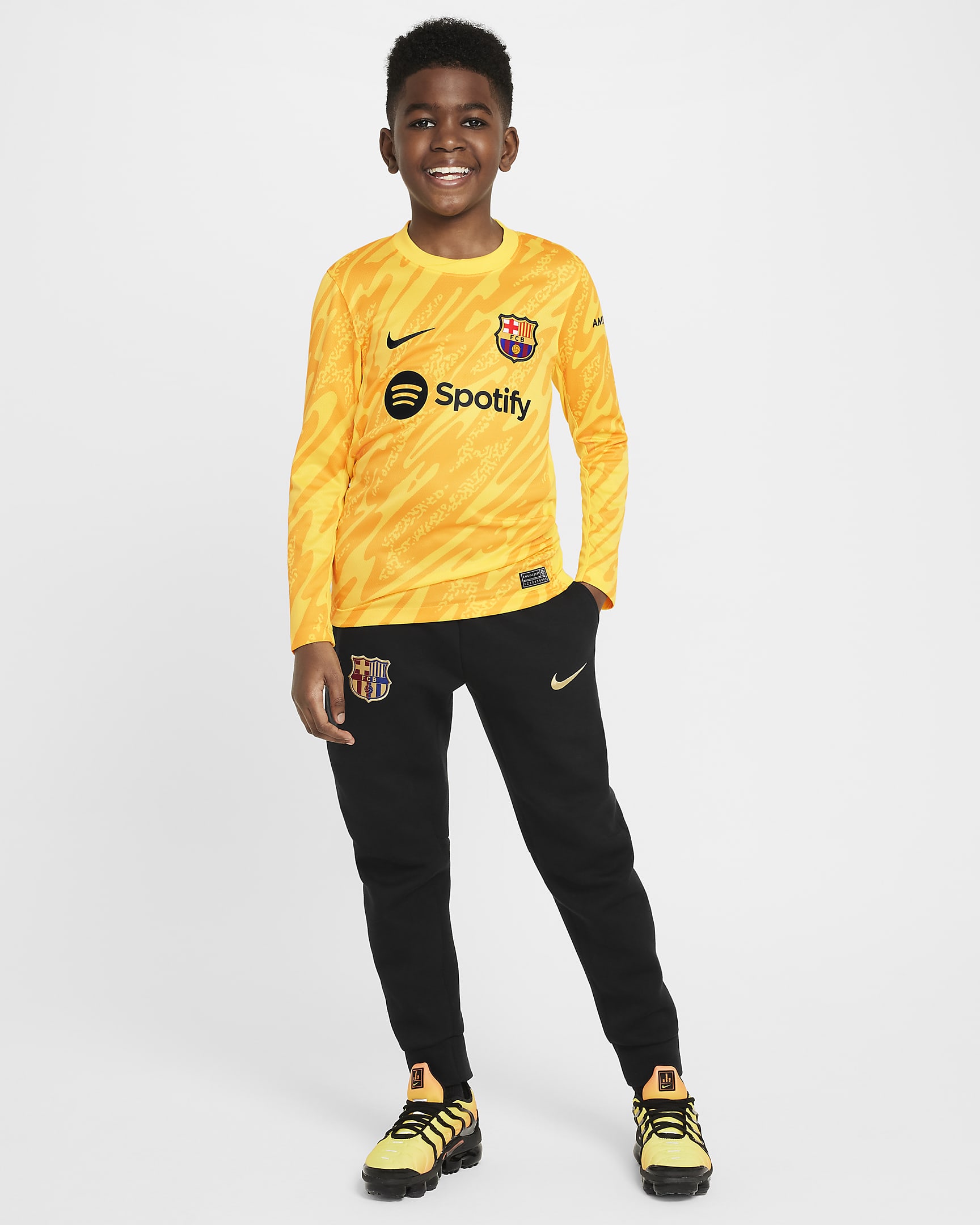 FC Barcelona 2024 Stadium Goalkeeper Big Kids' Nike Dri-FIT Soccer Replica Jersey - Tour Yellow/Tour Yellow/University Gold/Black