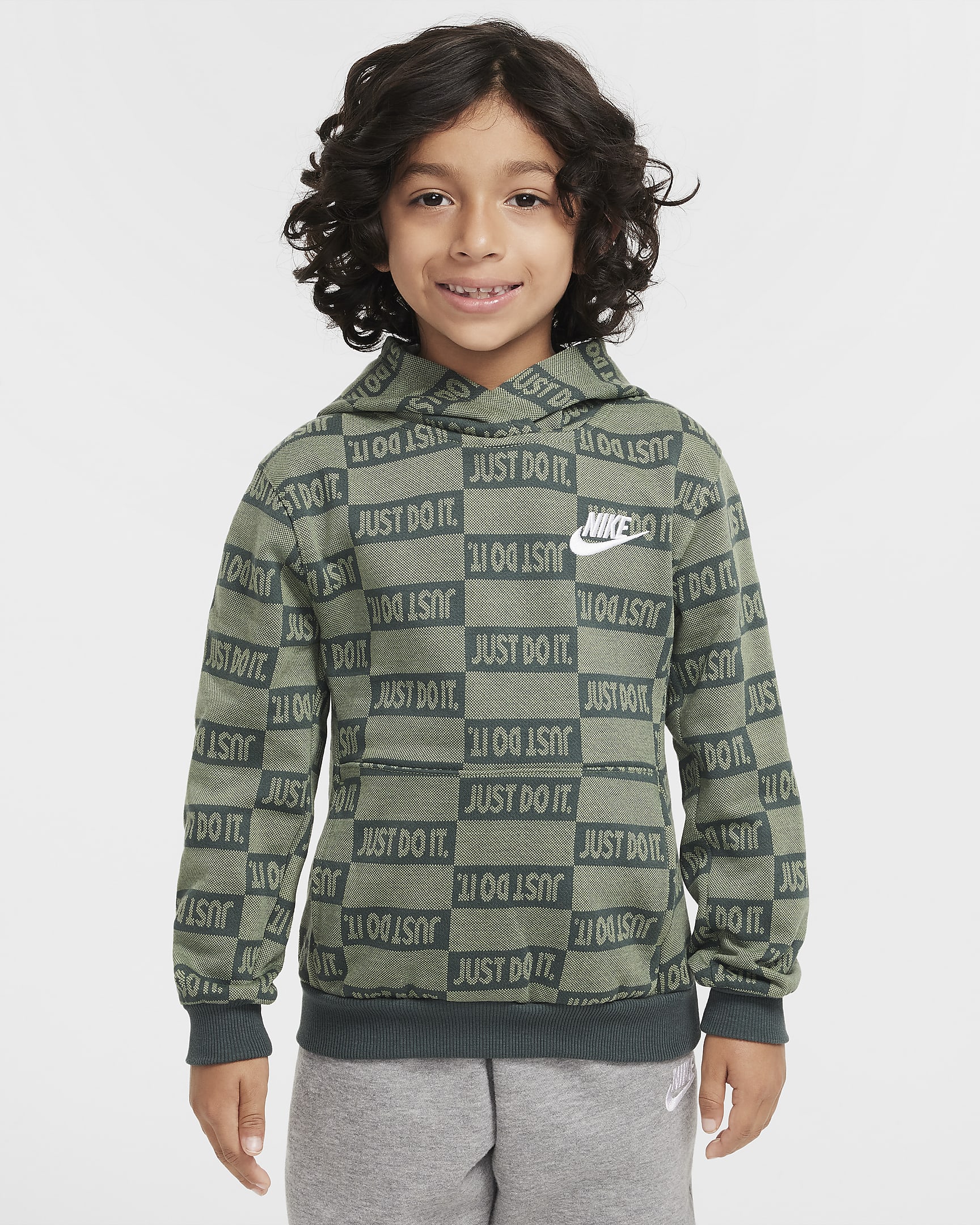 Sudadera con gorro sin cierre de tejido Fleece para niños talla pequeña Nike Sportswear Textured Club - Verde aceite