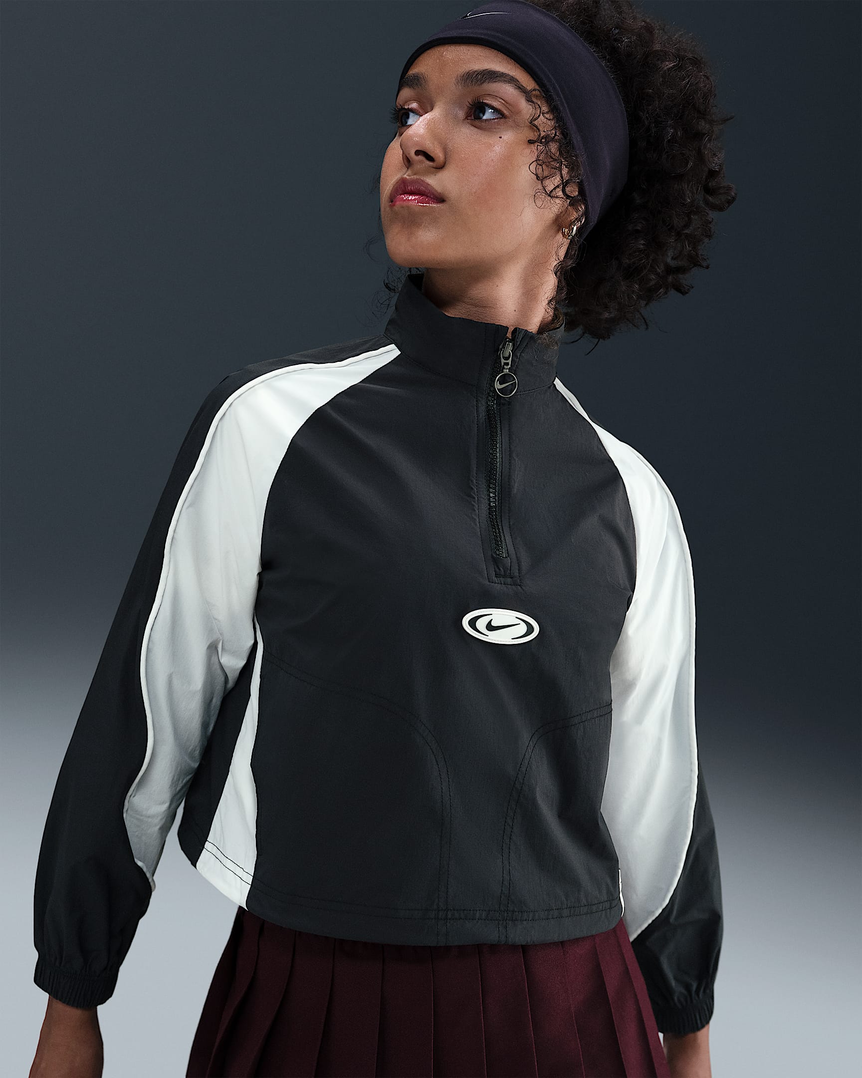 Träningsjacka Nike Sportswear med kvartslång dragkedja för tjejer - Svart/Vit/Vit/Vit