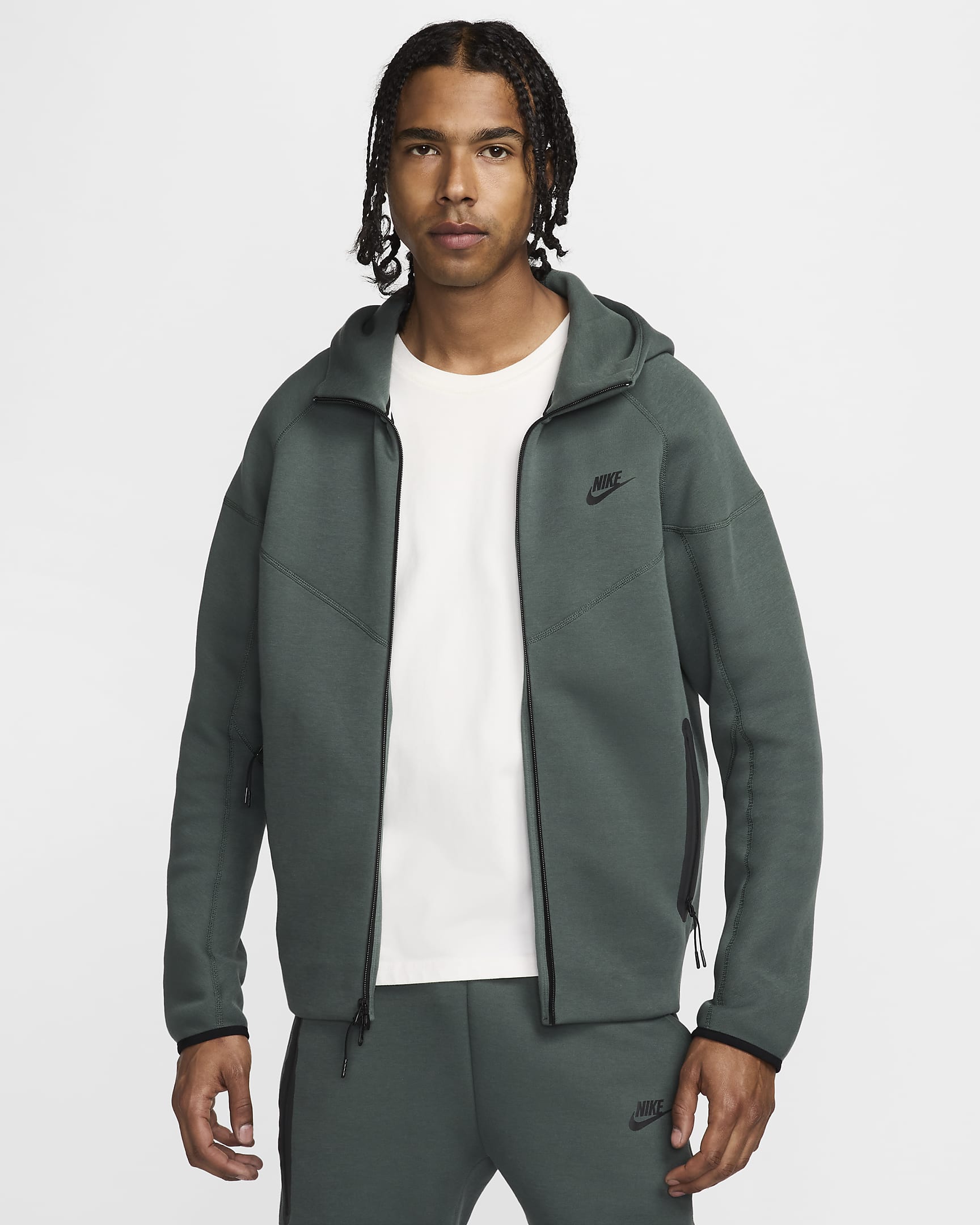 Nike Sportswear Tech Fleece Windrunner Hoodie met rits voor heren - Vintage Green/Zwart