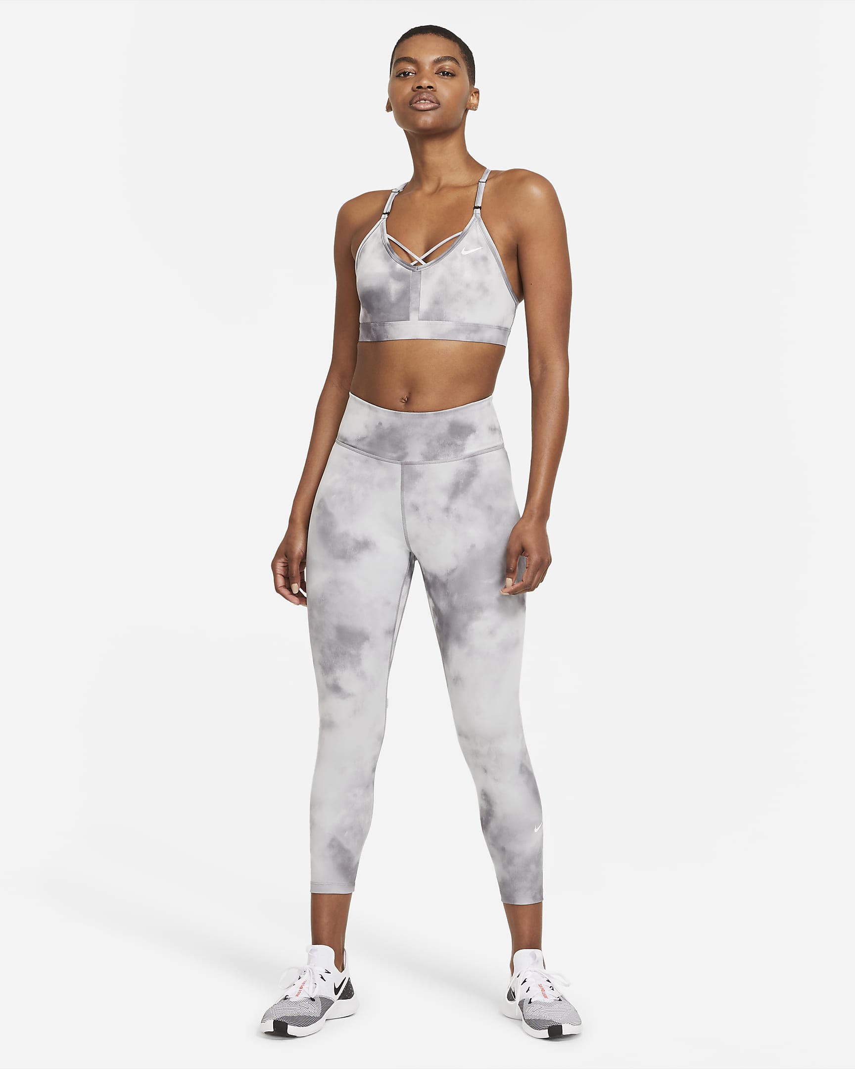 Nike Indy Icon Clash Women's Light-Support Padded Strappy Sports Bra - Smoke Grey/Black/White