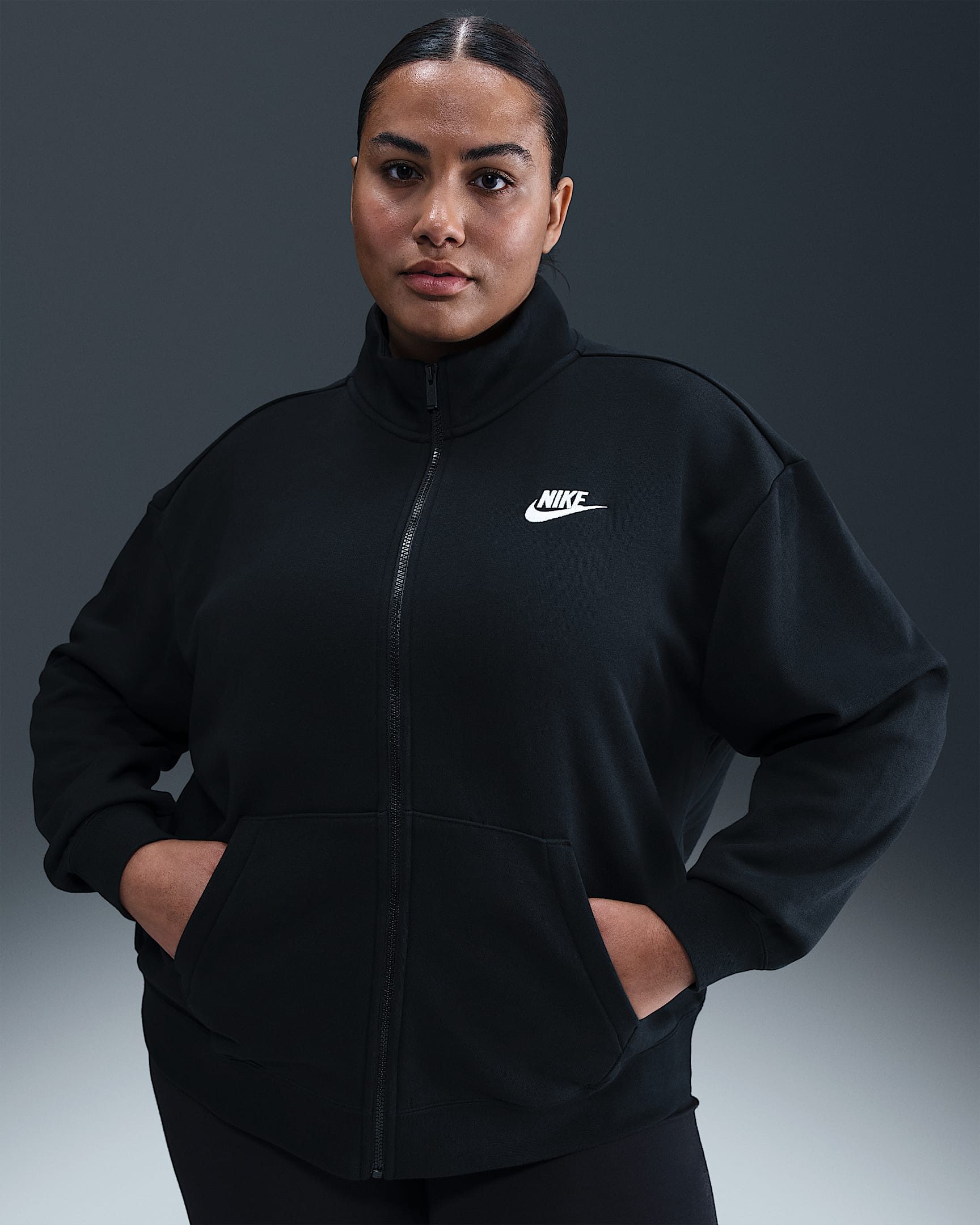 Nike Sportswear Club Fleece Women's Loose Track Jacket (Plus Size) - Black/White