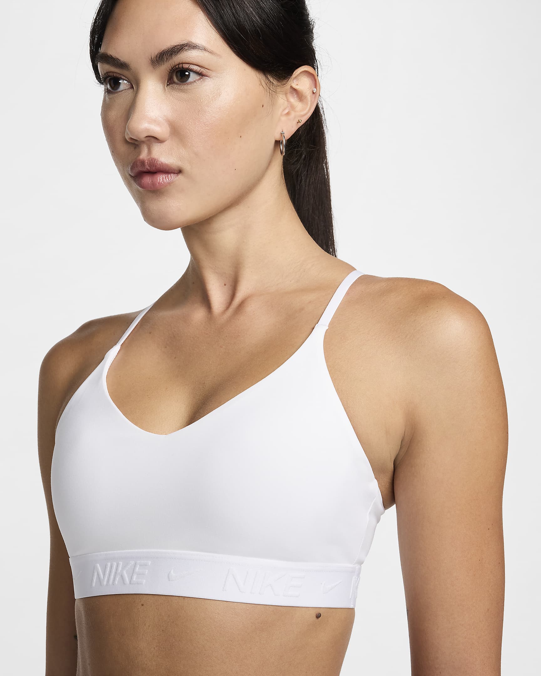 Bra deportivo ajustable acolchado para mujer Nike Indy Light Support - Blanco/Malva piedra