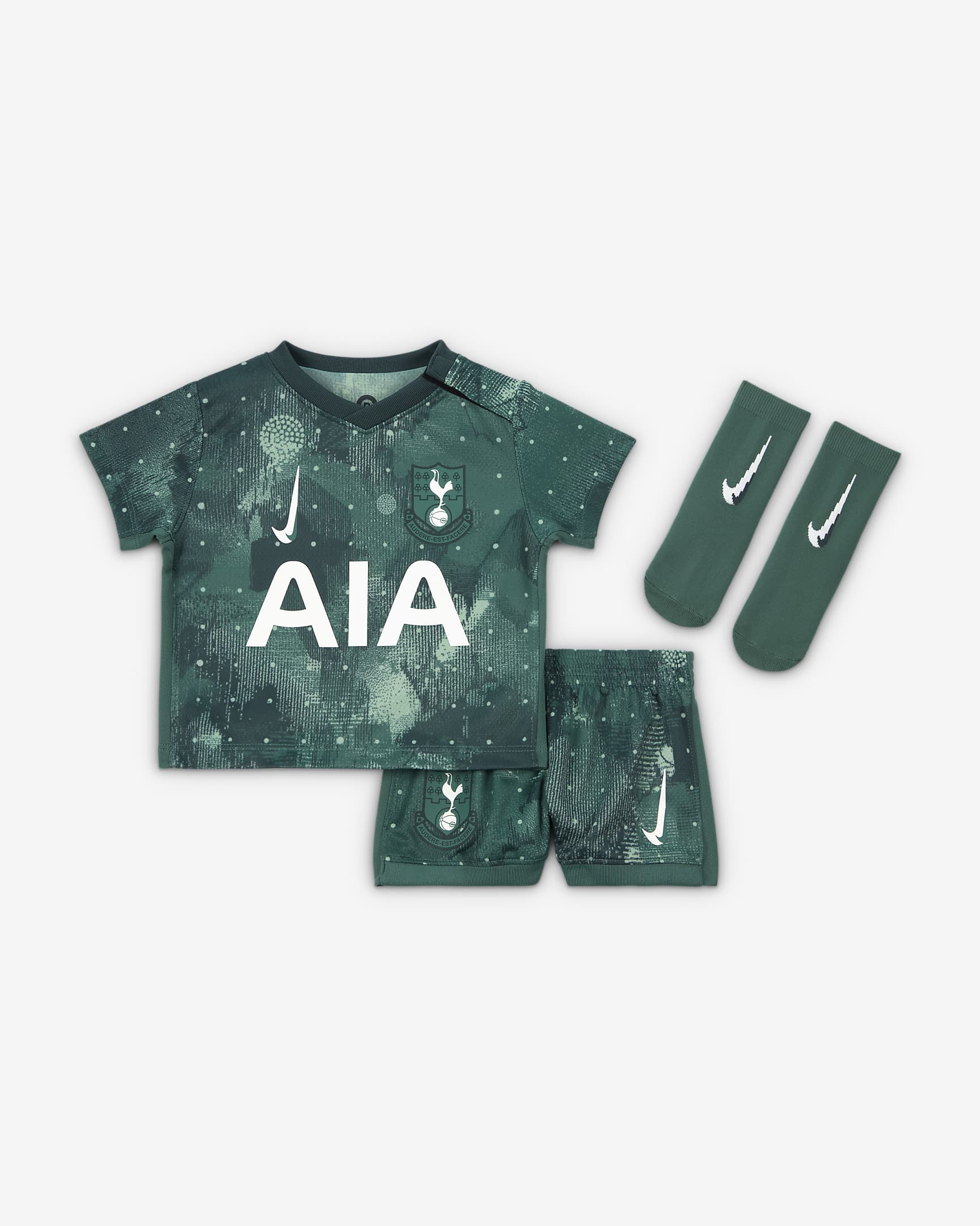 Tottenham Hotspur 2024/25 Stadium (tredjedrakt) Nike Football Replica draktsett i tre deler til sped-/småbarn - Enamel Green/Bicoastal/Hvit