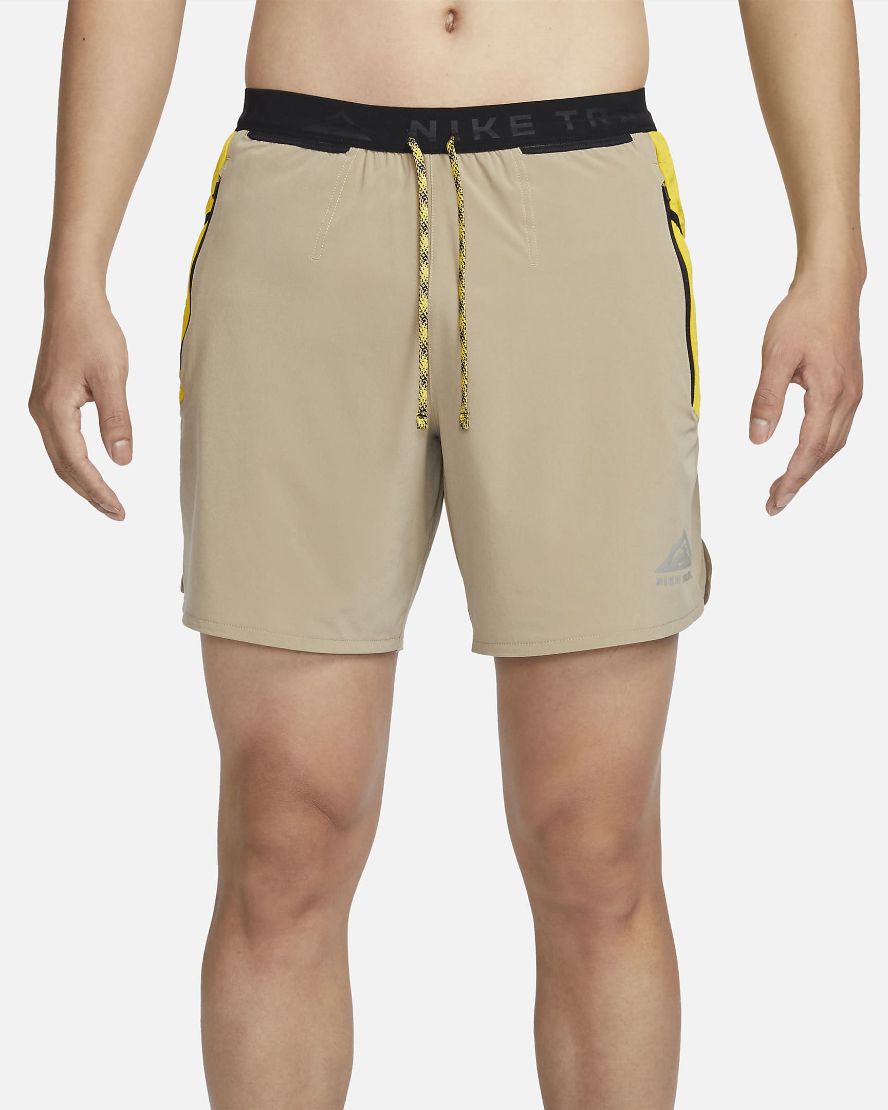 Nike Trail Second Sunrise Men's Dri-FIT 7" Brief-Lined Running Shorts - Khaki/Vivid Sulfur/Coconut Milk