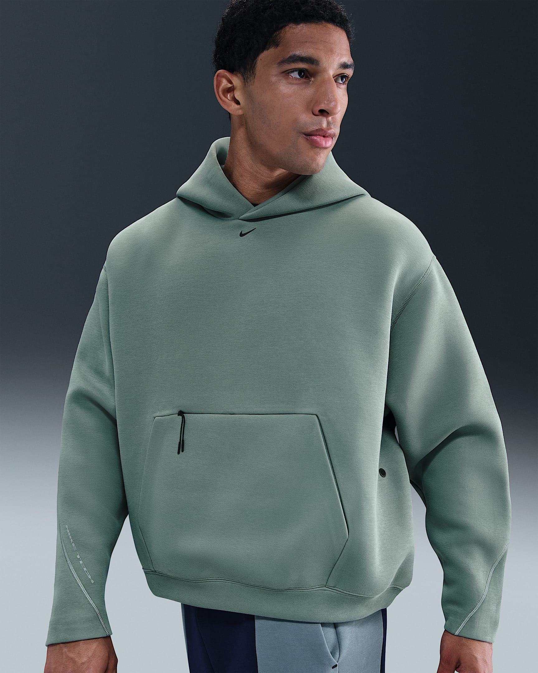 Nike Tech Men's Fleece Oversized Hoodie - Clay Green/Black