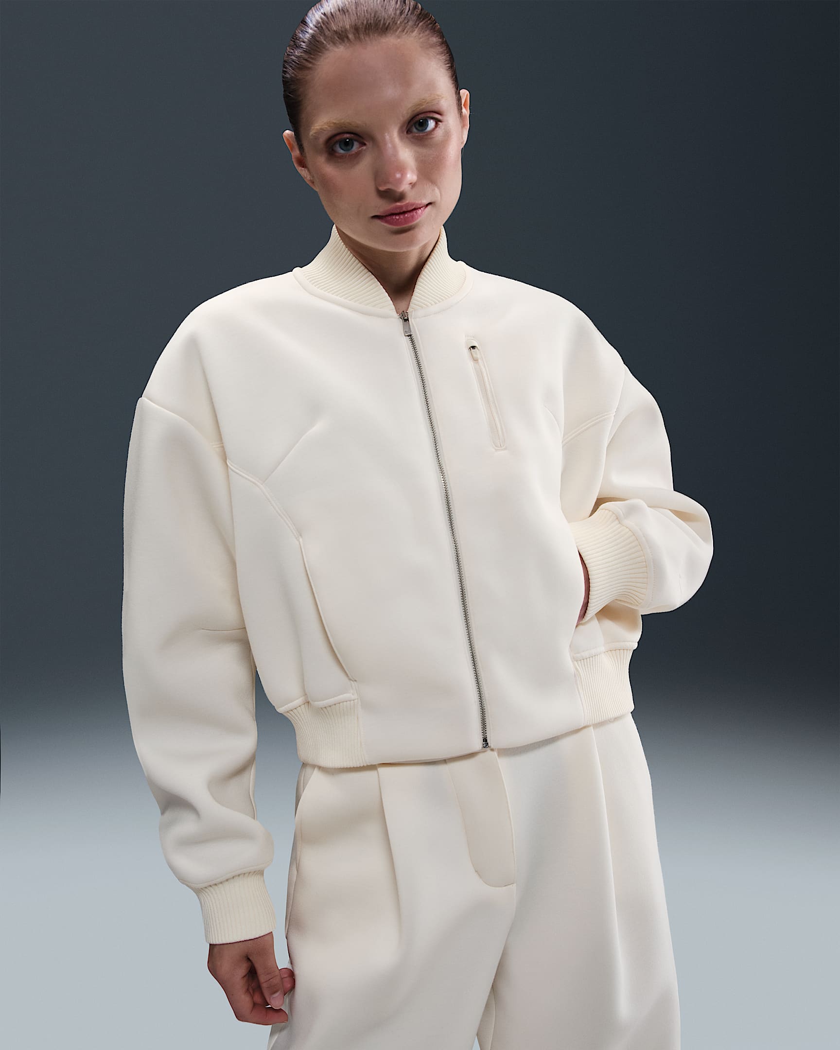 Nike Sportswear Modern Fleece Women's Oversize Destroyer Jacket - Pale Ivory/Sail