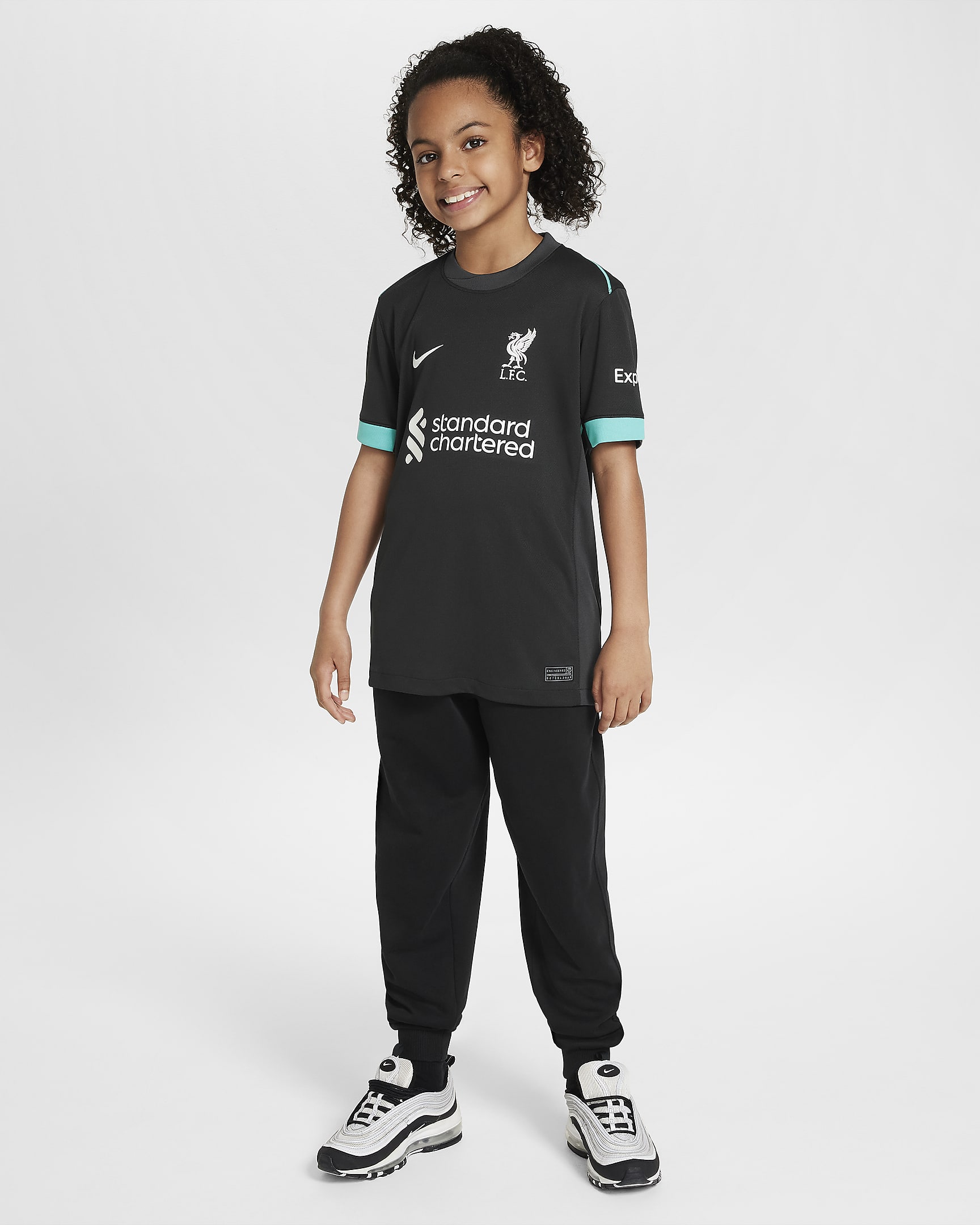 Fotbollströja Liverpool FC 2024/25 Stadium (bortaställ) Nike Dri-FIT Replica för ungdom - Svart/Anthracite/Washed Teal/Sail