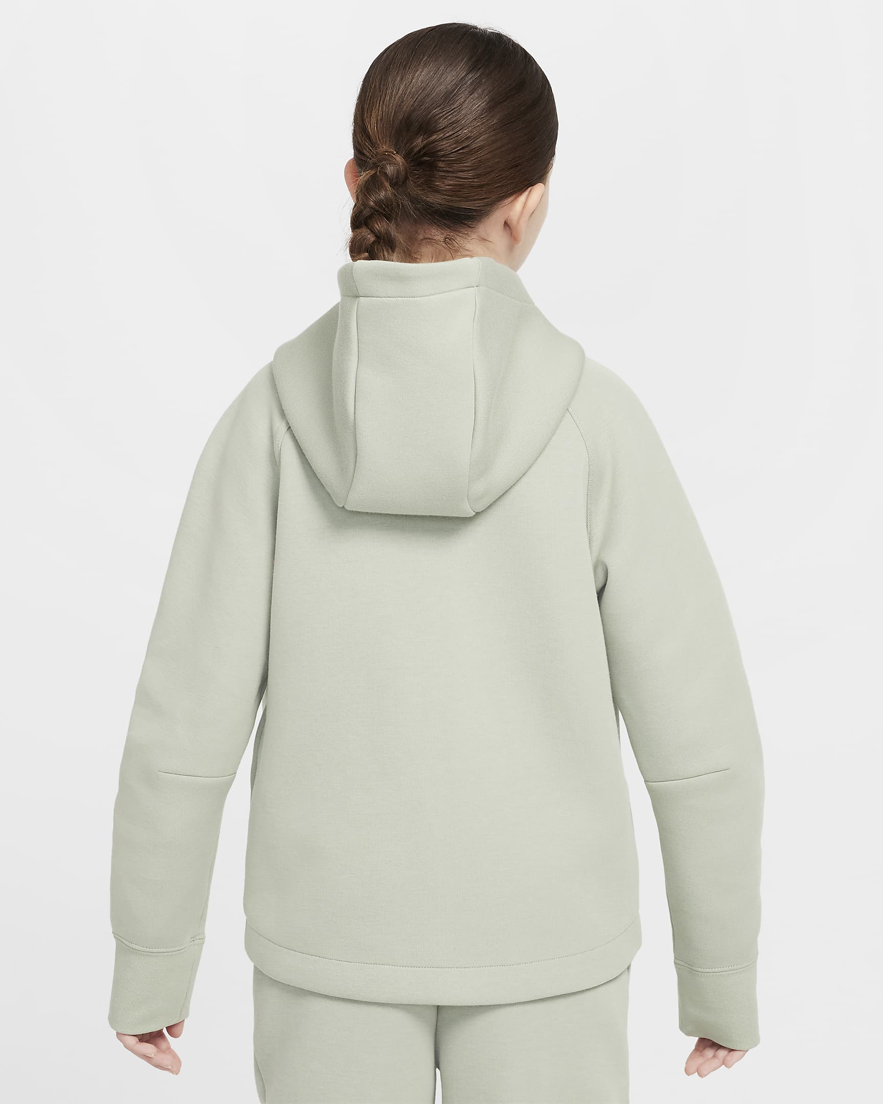 Nike Sportswear Tech Fleece-hættetrøje med lynlås til større børn (piger) - Jade Horizon/sort/sort