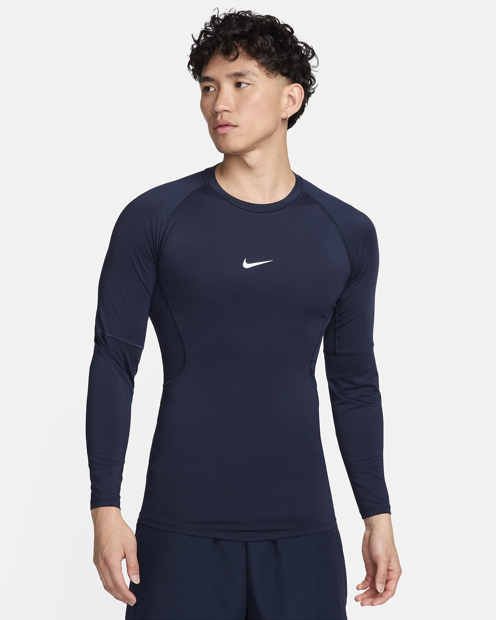 Nike Pro 男款 Dri-FIT 緊身長袖健身上衣 - Obsidian/白色