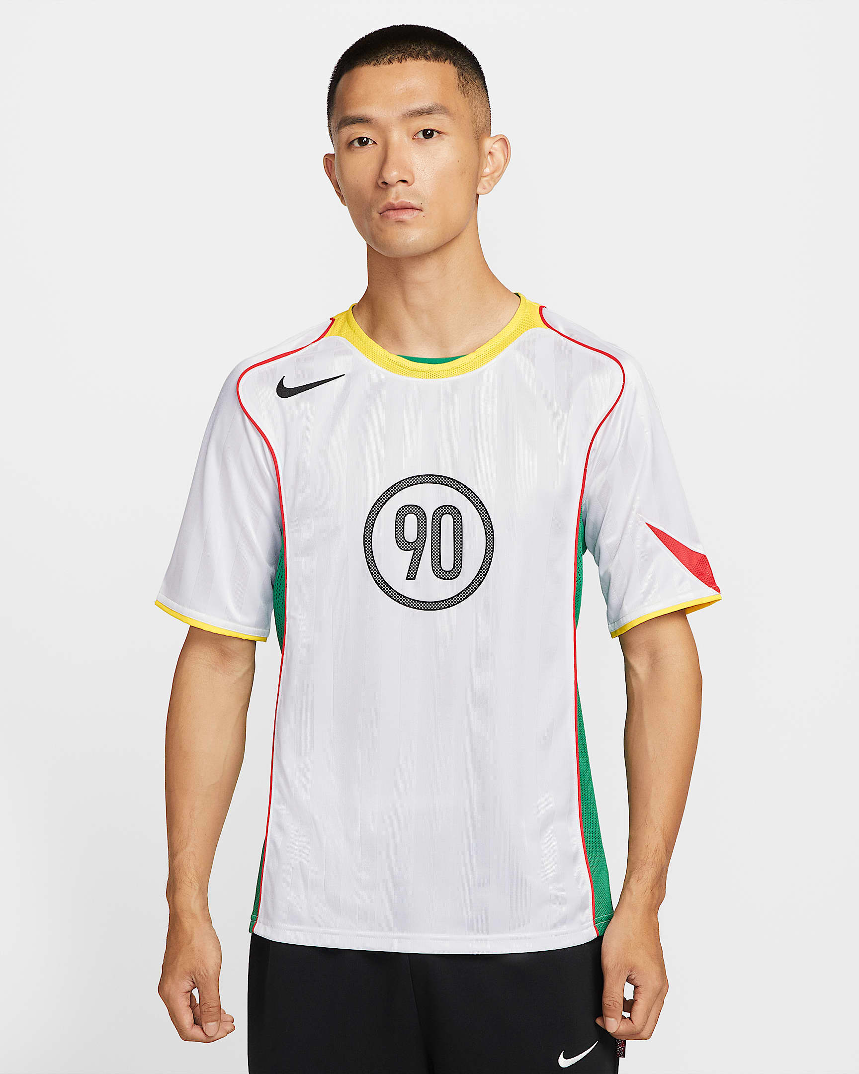 나이키 토탈 90 남성 드라이 핏 축구 저지 - 화이트/옵티 옐로우/라이트 크림슨/블랙