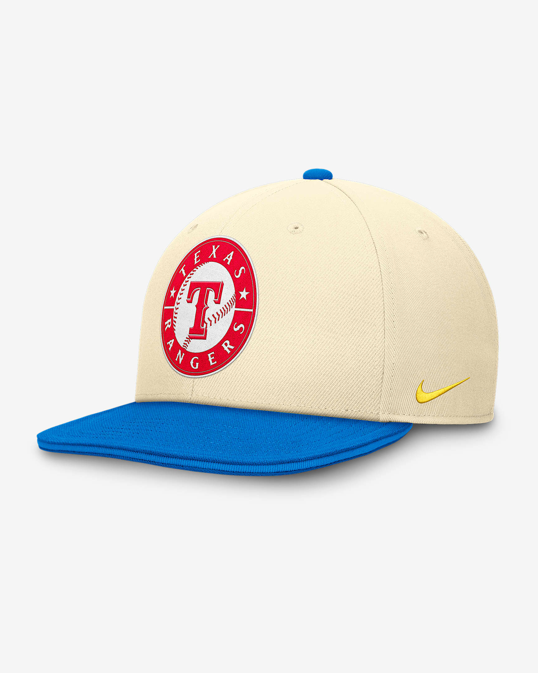 Gorra Nike Dri-FIT de la MLB ajustable para hombre Texas Rangers Photo Pro - Leche de coco/Azul foto