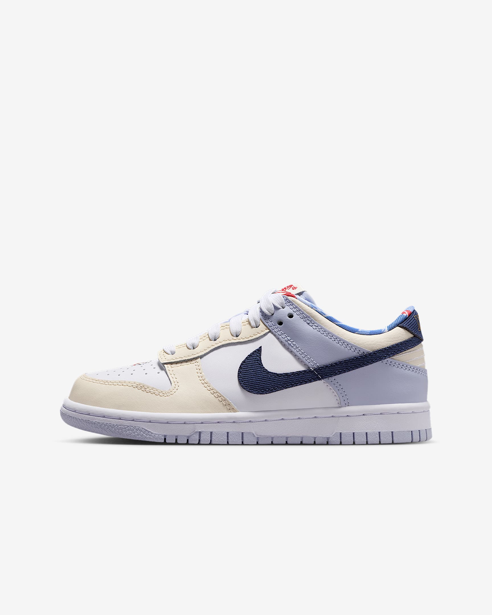 Nike Dunk Low Big Kids' Shoes - White/White/Ghost/Midnight Navy