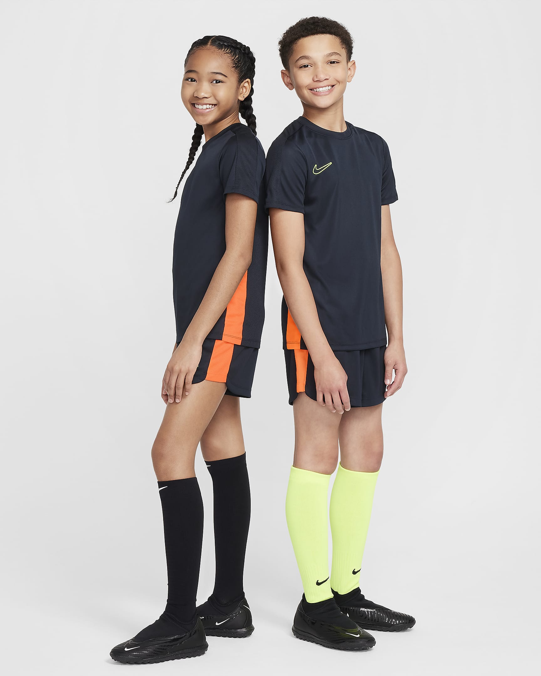 Camiseta de fútbol para niños Nike Dri-FIT Academy23 - Obsidiana oscuro/Naranja total/Volt