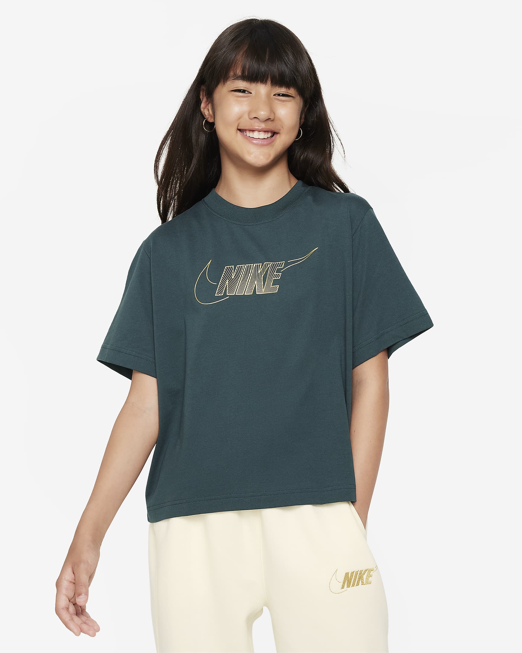 Nike Sportswear Older Kids' (Girls) Boxy T-Shirt - Deep Jungle