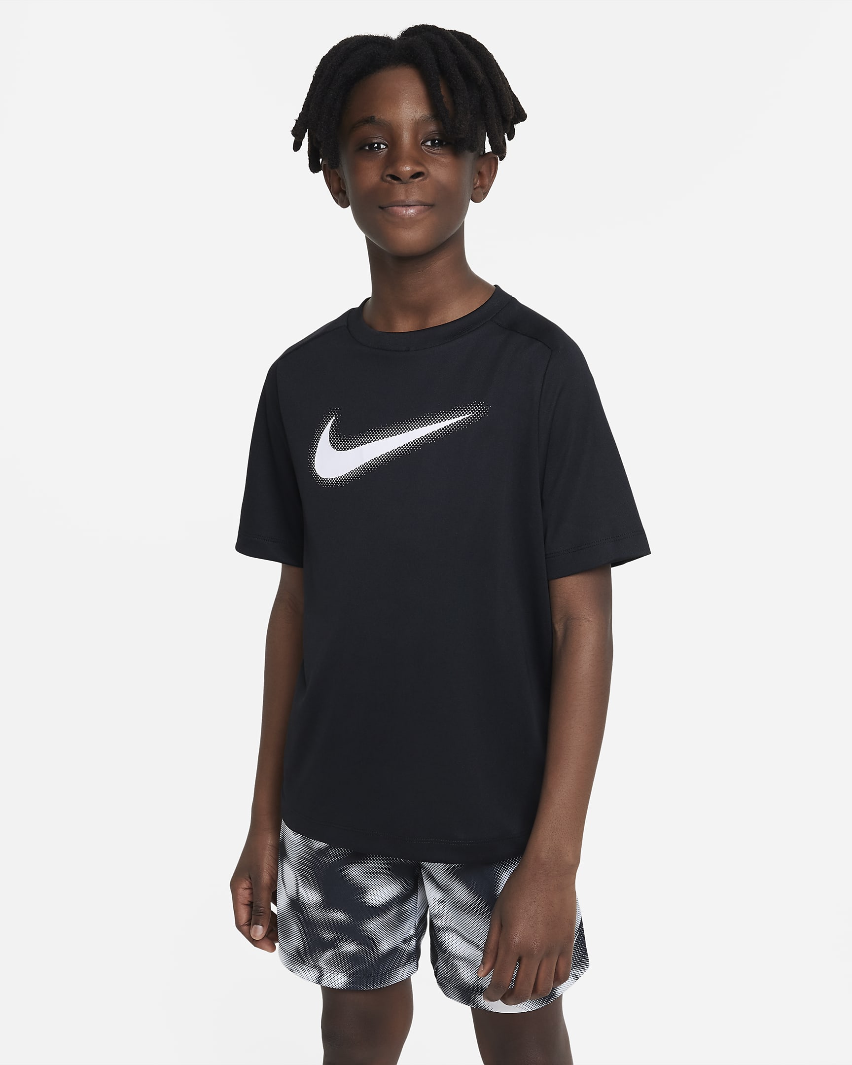 Nike Multi Older Kids' (Boys') Dri-FIT Graphic Training Top - Black/White