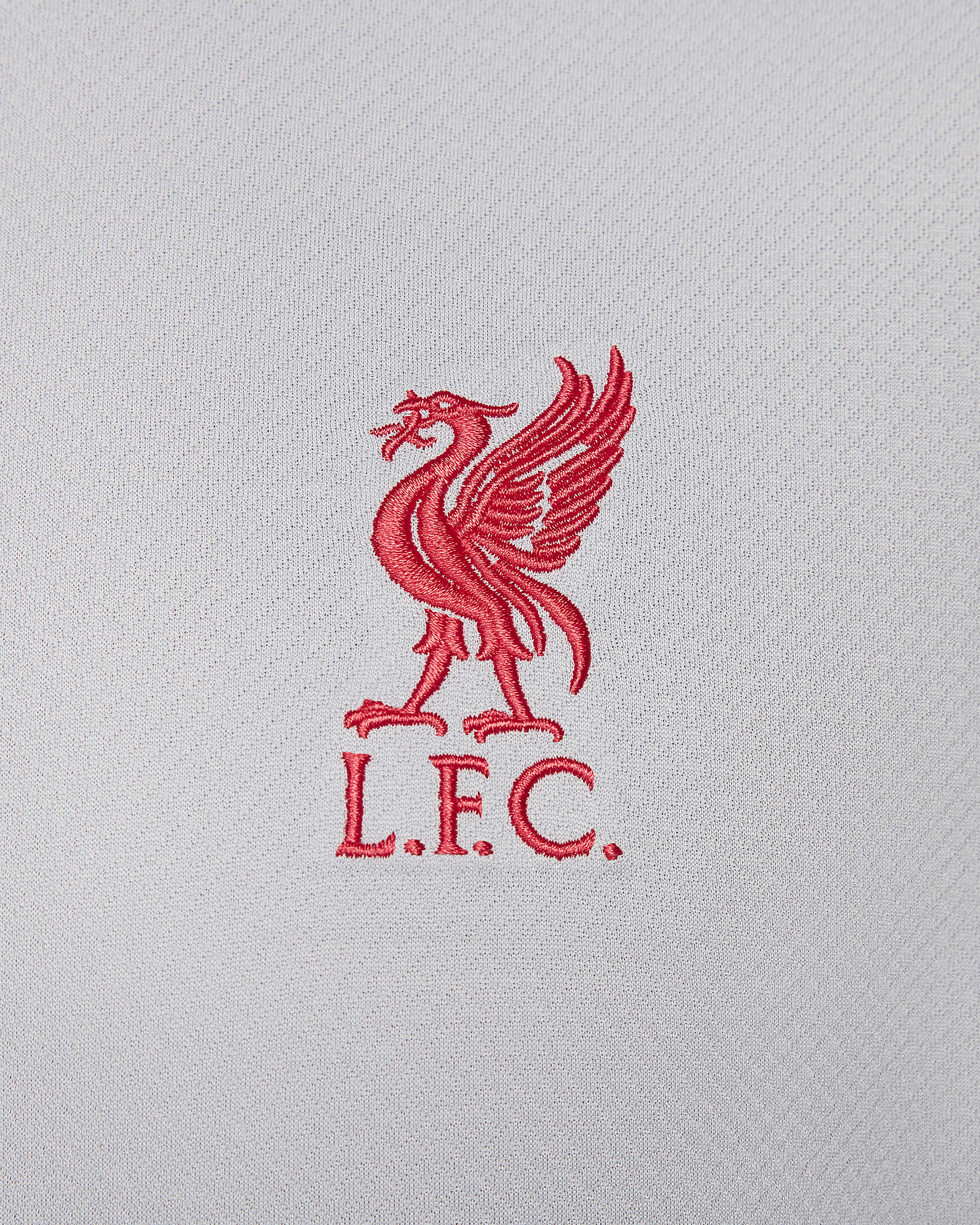 Męska dzianinowa koszulka piłkarska z krótkim rękawem Nike Dri-FIT Liverpool F.C. Strike (wersja trzecia) - Light Smoke Grey/Light Smoke Grey/Chrome Yellow/Global Red