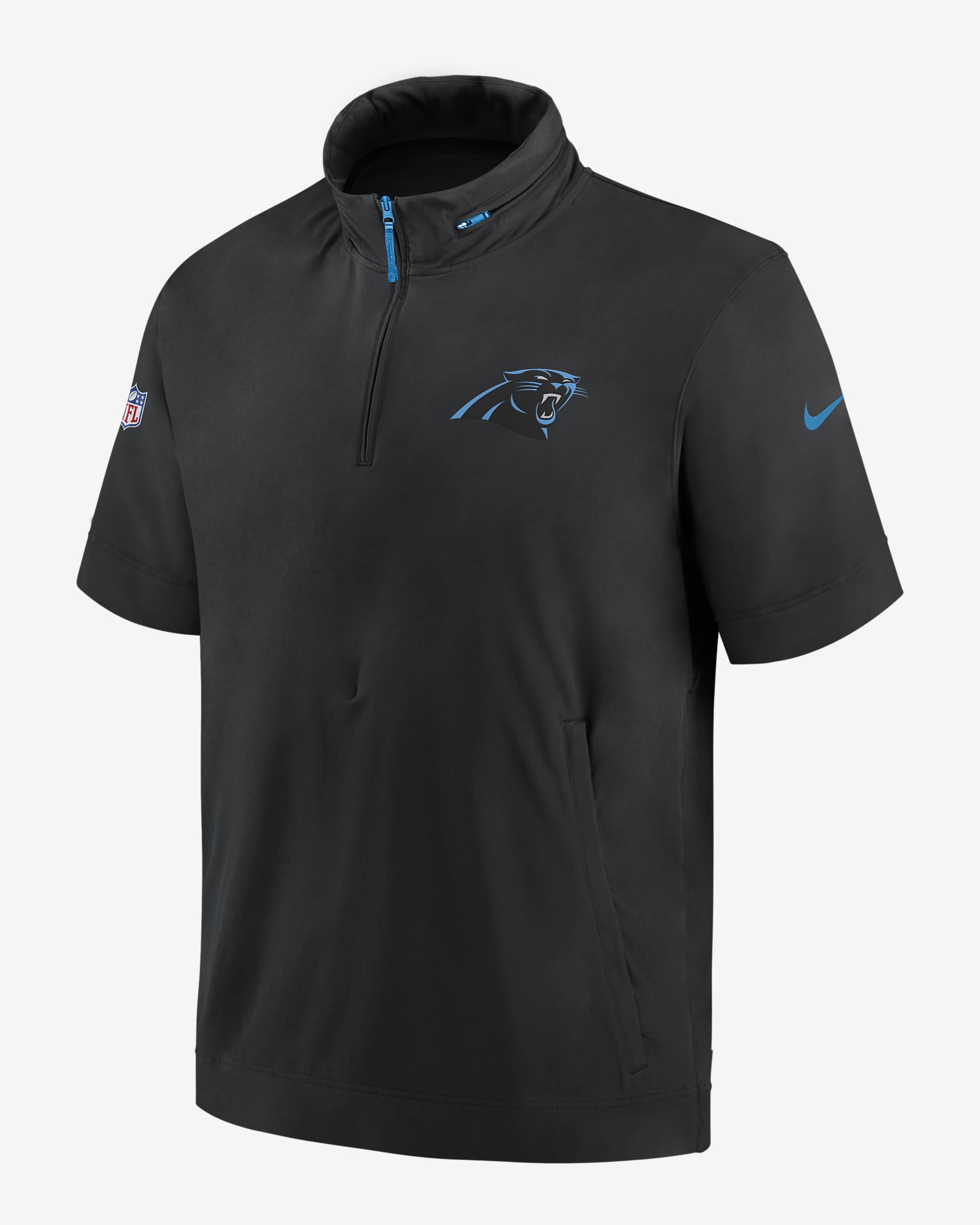 Carolina Panthers Sideline Coach Men's Nike NFL 1/2-Zip Short-Sleeve Hooded Jacket - Black