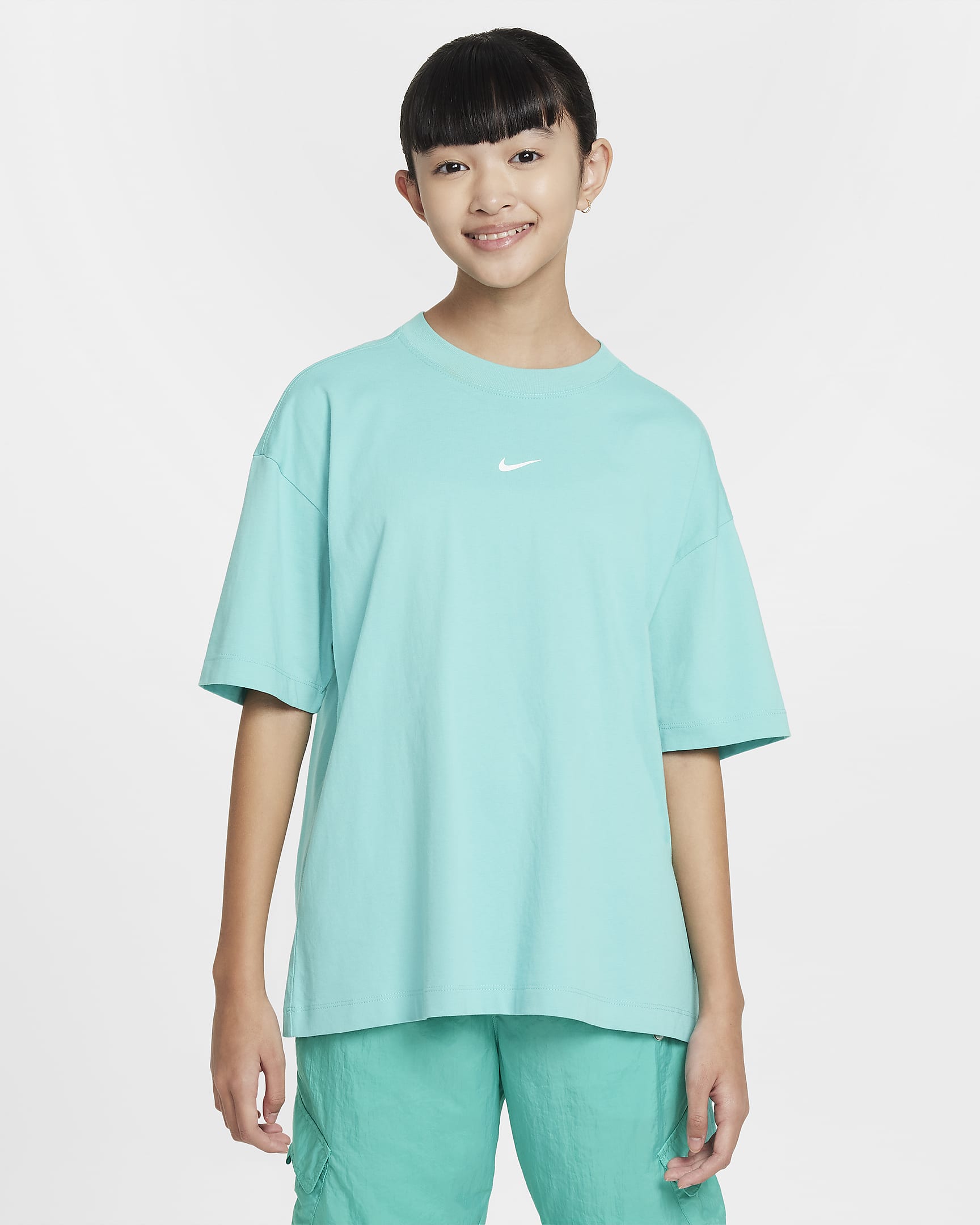 Playera oversized para niña talla grande Nike Sportswear - Escarcha verde