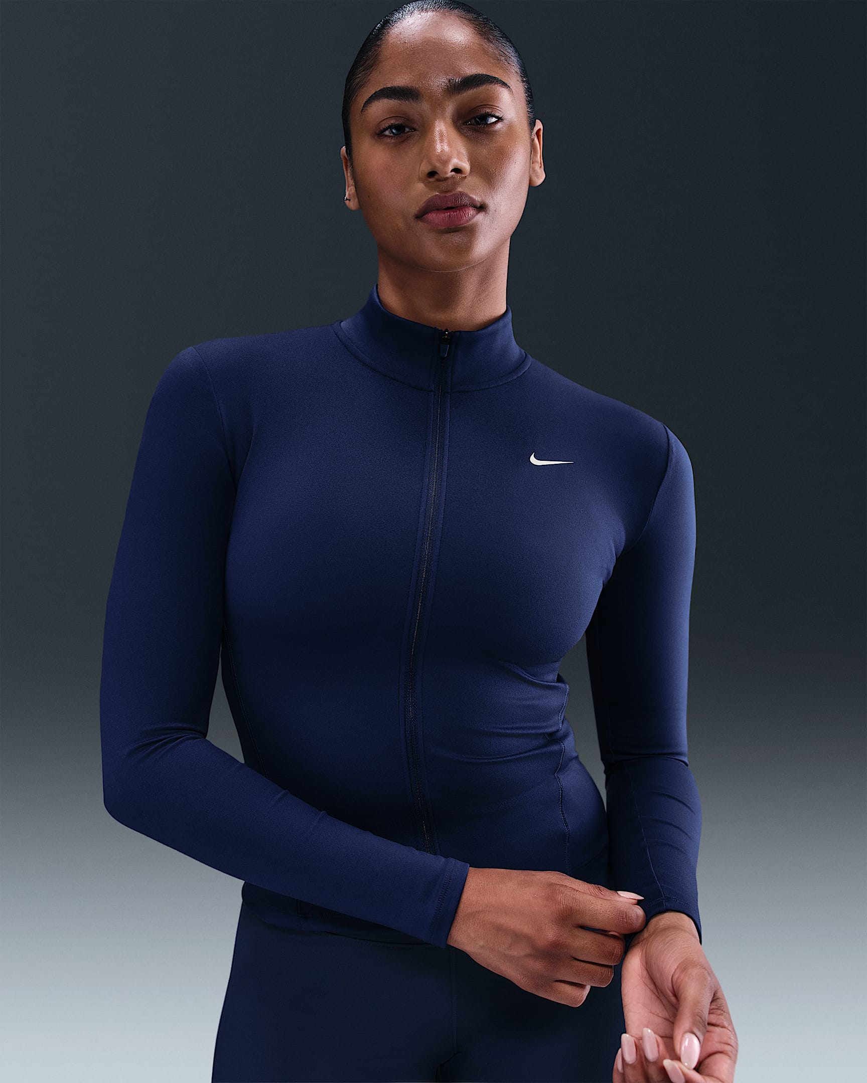 Nike One Fitted Women's Dri-FIT Full-Zip Jacket - Midnight Navy/White