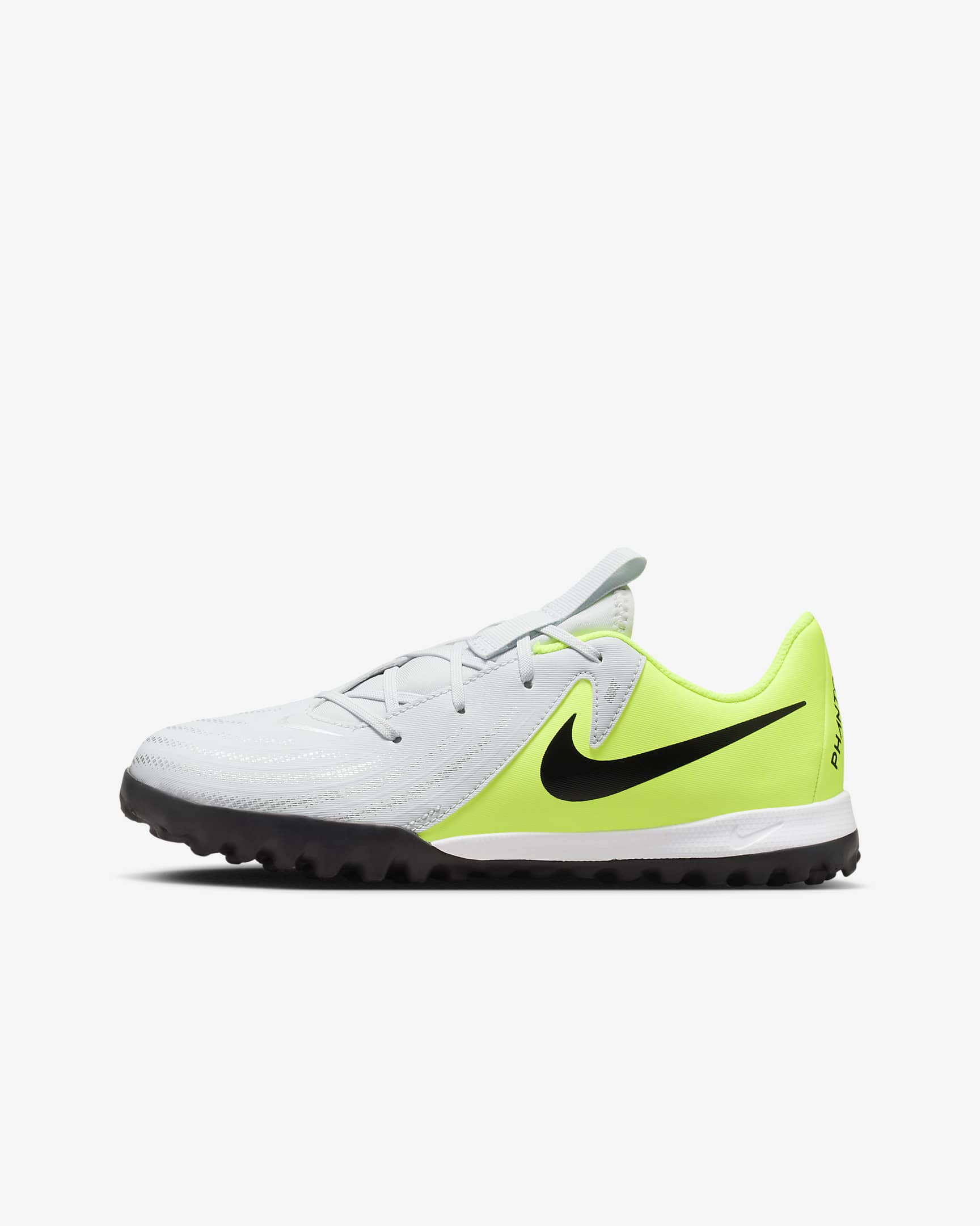 Nike Jr. Phantom GX 2 Academy voetbalschoenen voor kleuters/kids (turf) - Metallic Silver/Volt/Zwart