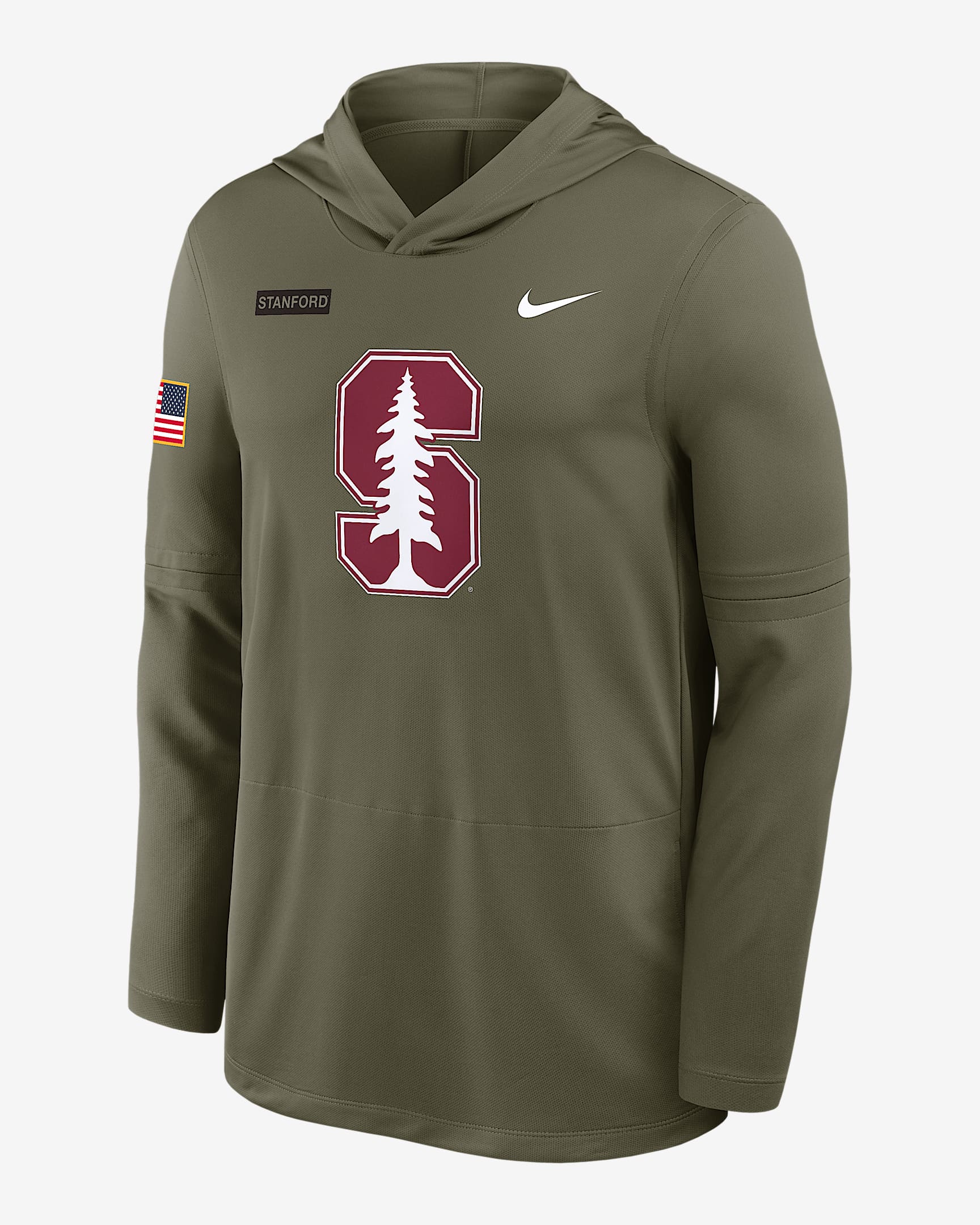 Stanford 2025 Military Appreciation Men's Nike Dri-FIT College Long-Sleeve Hooded Top - Olive