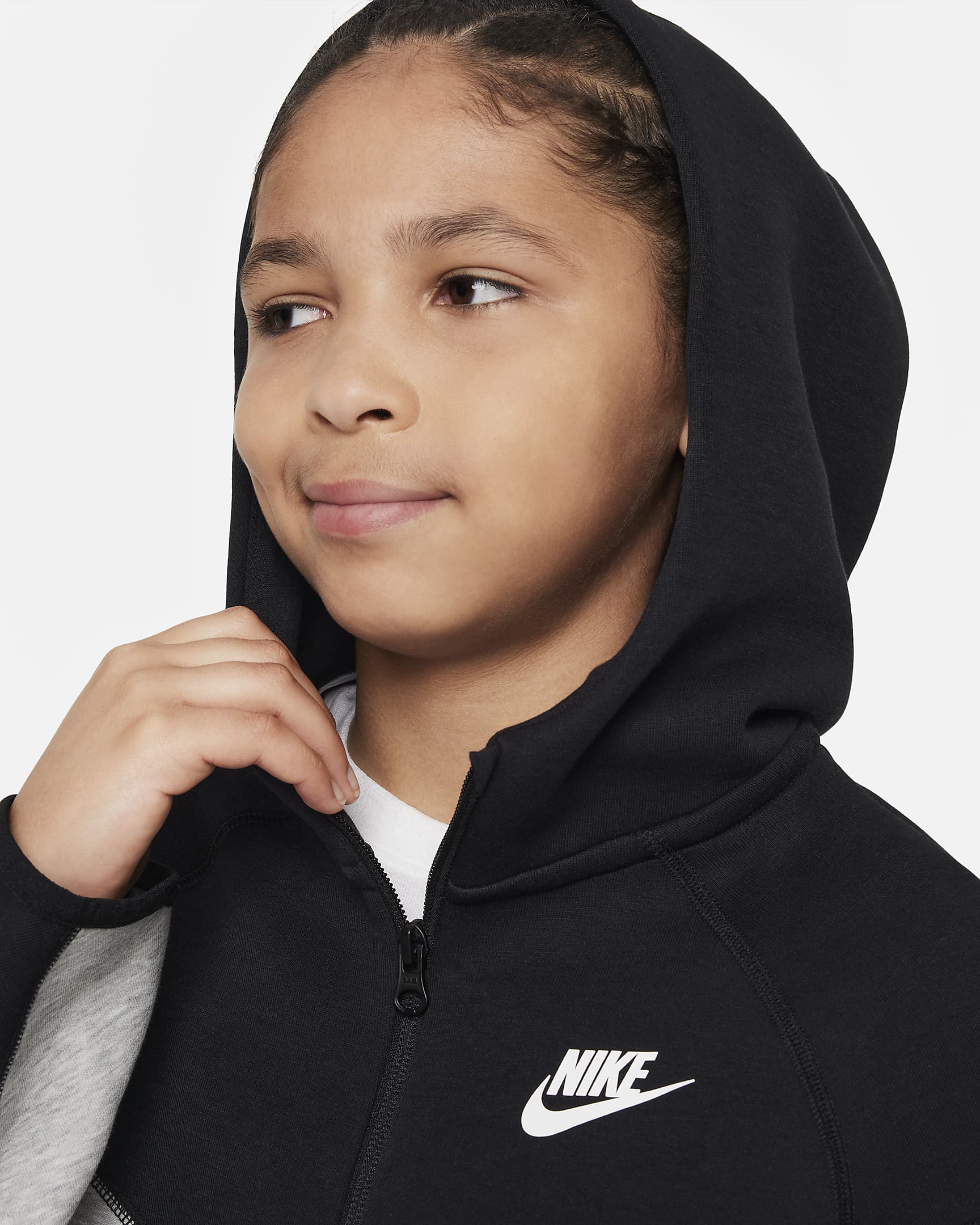 Sudadera con gorro de cierre completo para niño talla grande Nike Sportswear Tech Fleece - Gris oscuro jaspeado/Negro/Negro/Blanco