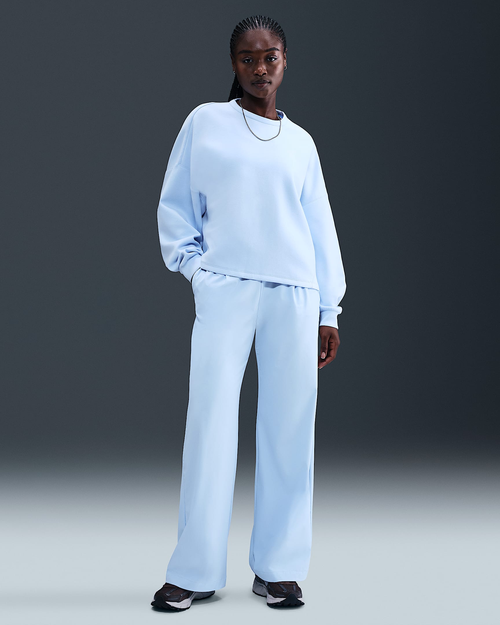 Nike 24.7 PerfectStretch Dri-Fit-Hose mit hohem Bund und weitem Bein (Damen) - Celestine Blue/Psychic Blue