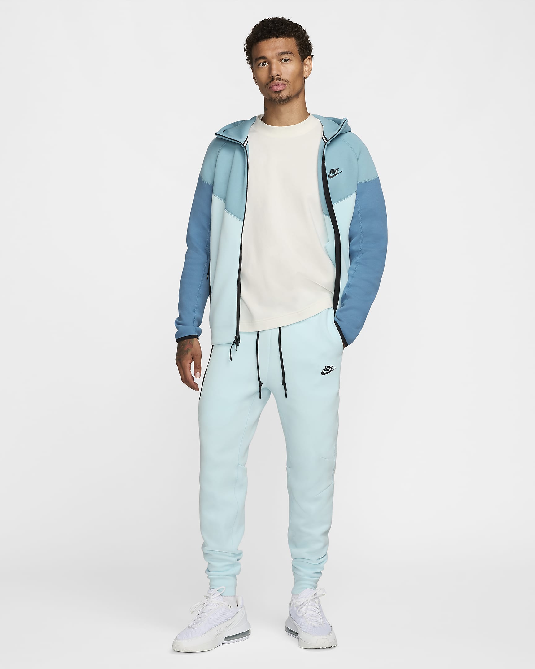 Męska bluza z kapturem i zamkiem na całej długości Nike Sportswear Tech Fleece Windrunner - Denim Turquoise/Glacier Blue/Aegean Storm/Czerń