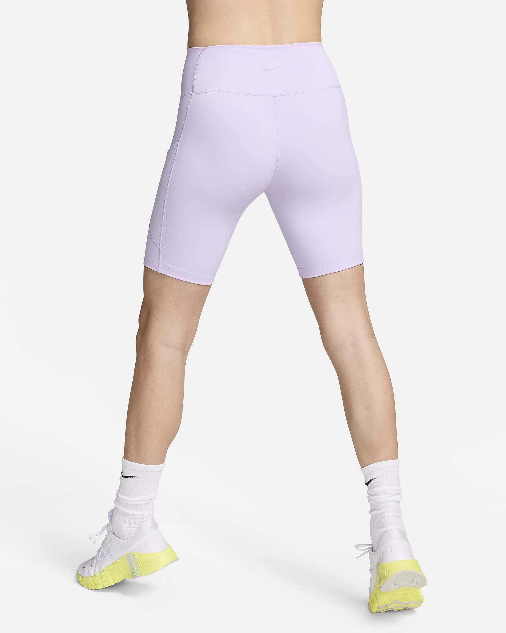 Nike One Women's High-Waisted 8" Biker Shorts with Pockets - Lilac Bloom/Black